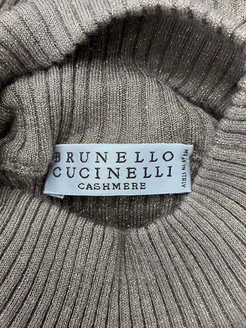 Other Brunello Cucinelli Khaki Gold Thread Slim Cashmere Knit Hi Size S / US 4 / IT 40 - 3 Thumbnail