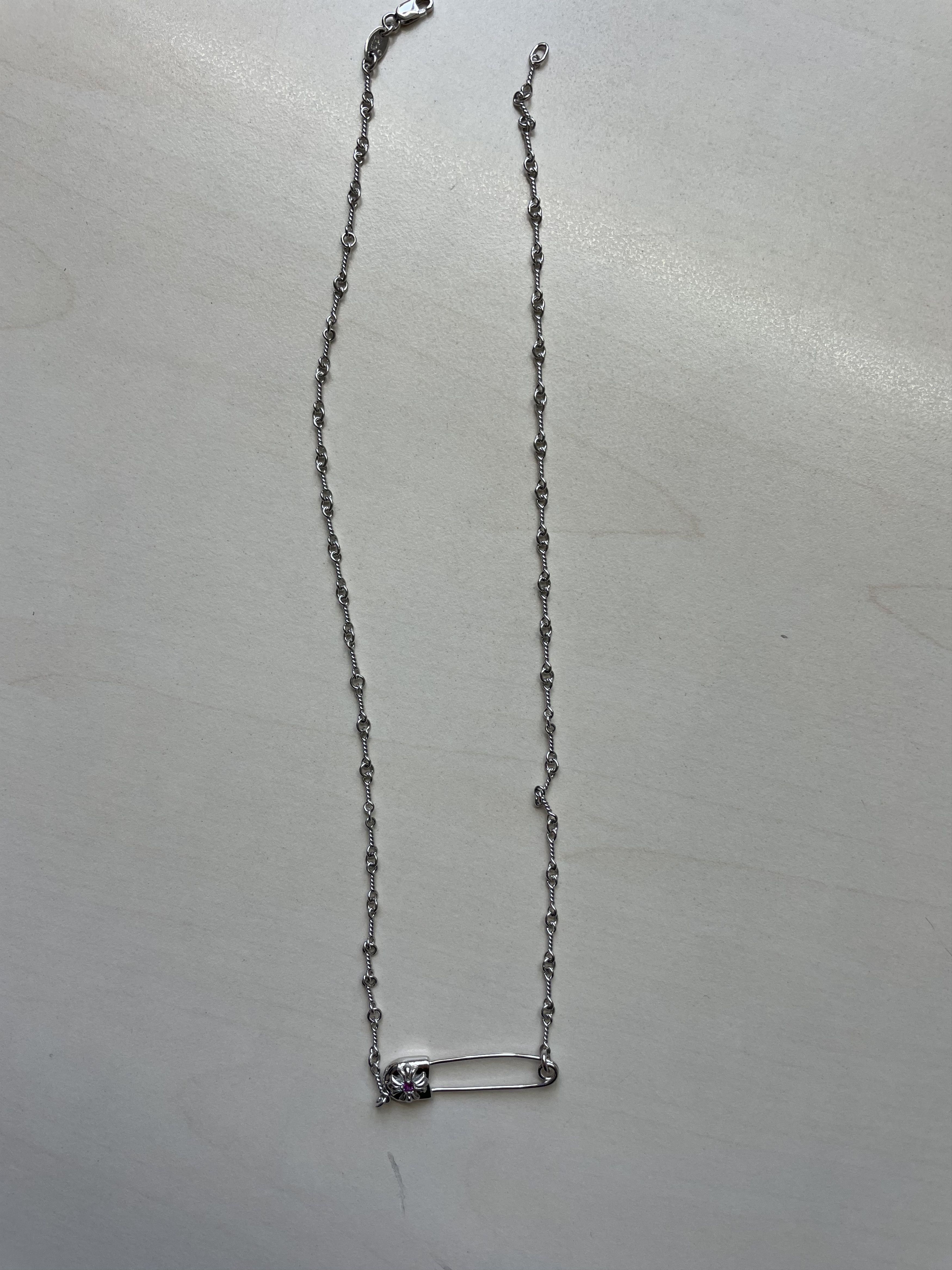 Chrome Hearts Chrome Heart 18K Pink Saph Charm Safty Pin Necklace Size ONE SIZE - 5 Thumbnail