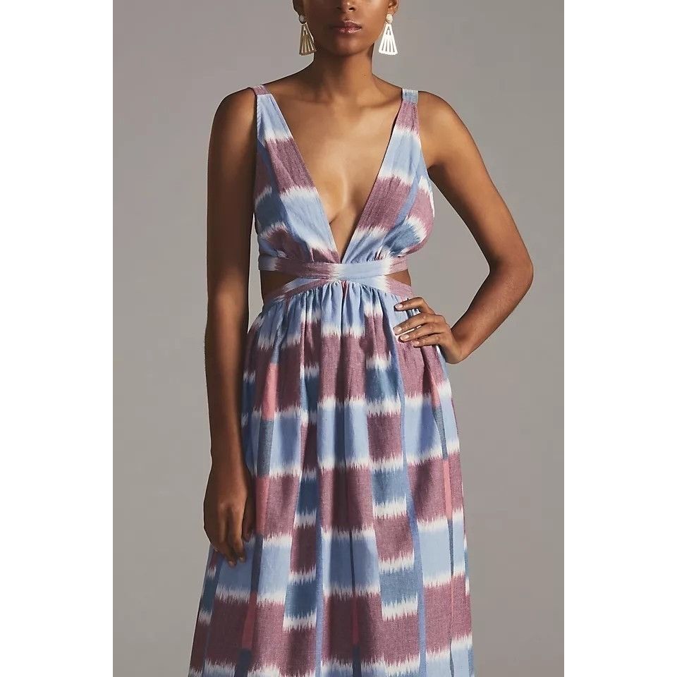 Anthropologie Anthropologie Deep V Strappy Back Tie Midi Dress Size XS / US 0-2 / IT 36-38 - 2 Thumbnail