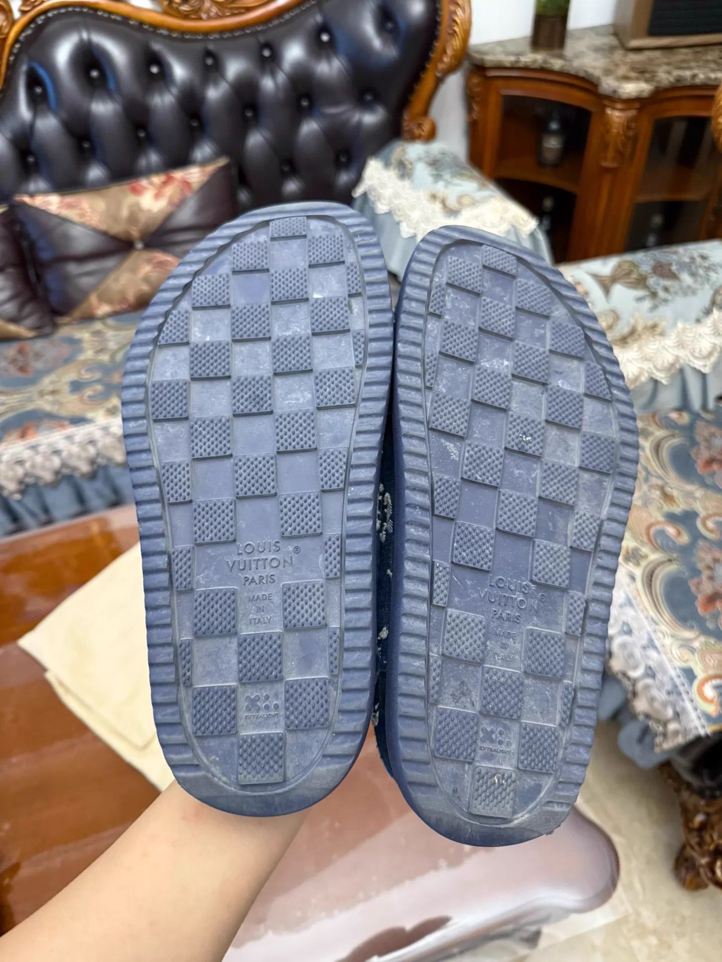 Louis Vuitton LV x Nigo Easy Boro Denim Slipper Blue 7 Unisex Worn 2-3x Size US 8 / EU 41 - 5 Thumbnail