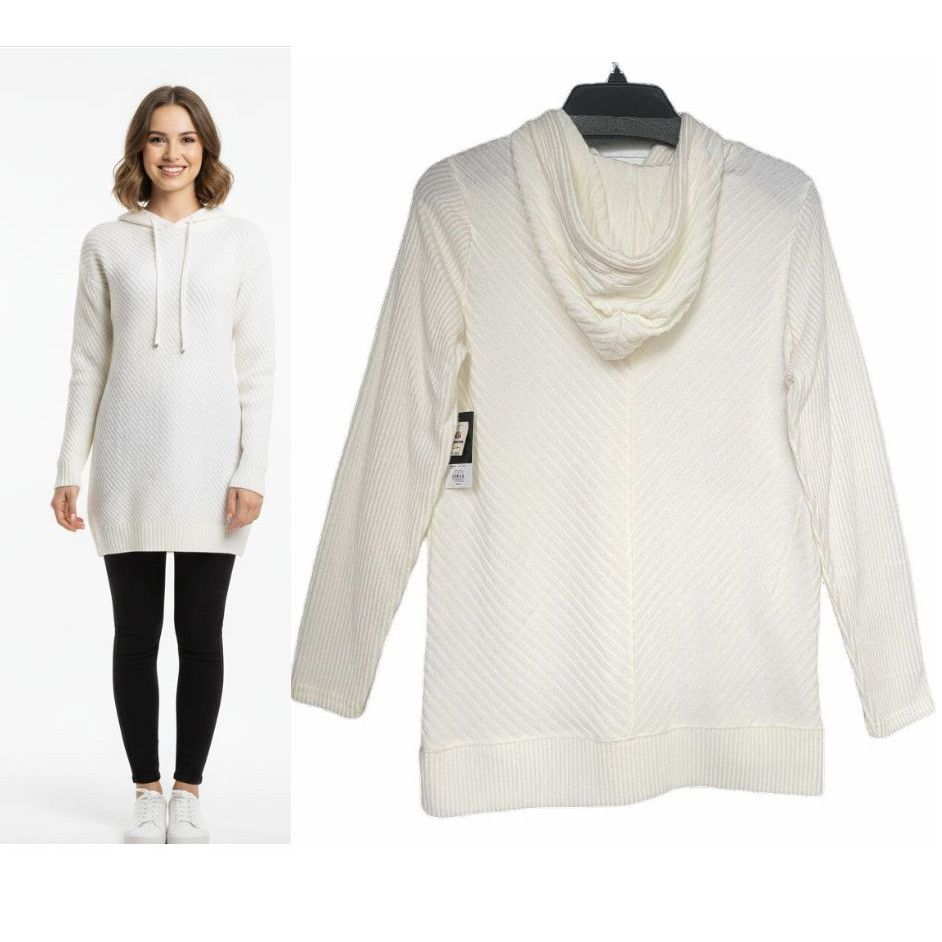 Nine West ❤️Nine West Women's Ivory Hooded Tunic Sweater Longline Text Size S / US 4 / IT 40 - 1 Thumbnail
