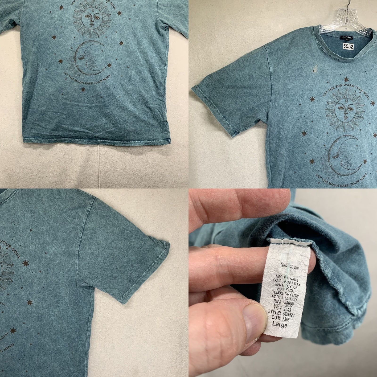 Vintage VINTAGE Fashion Nova Mens T-Shirt Large Green Sun & Moon Graphic Short Sleeve Cotton Casual Size US L / EU 52-54 / 3 - 8 Thumbnail