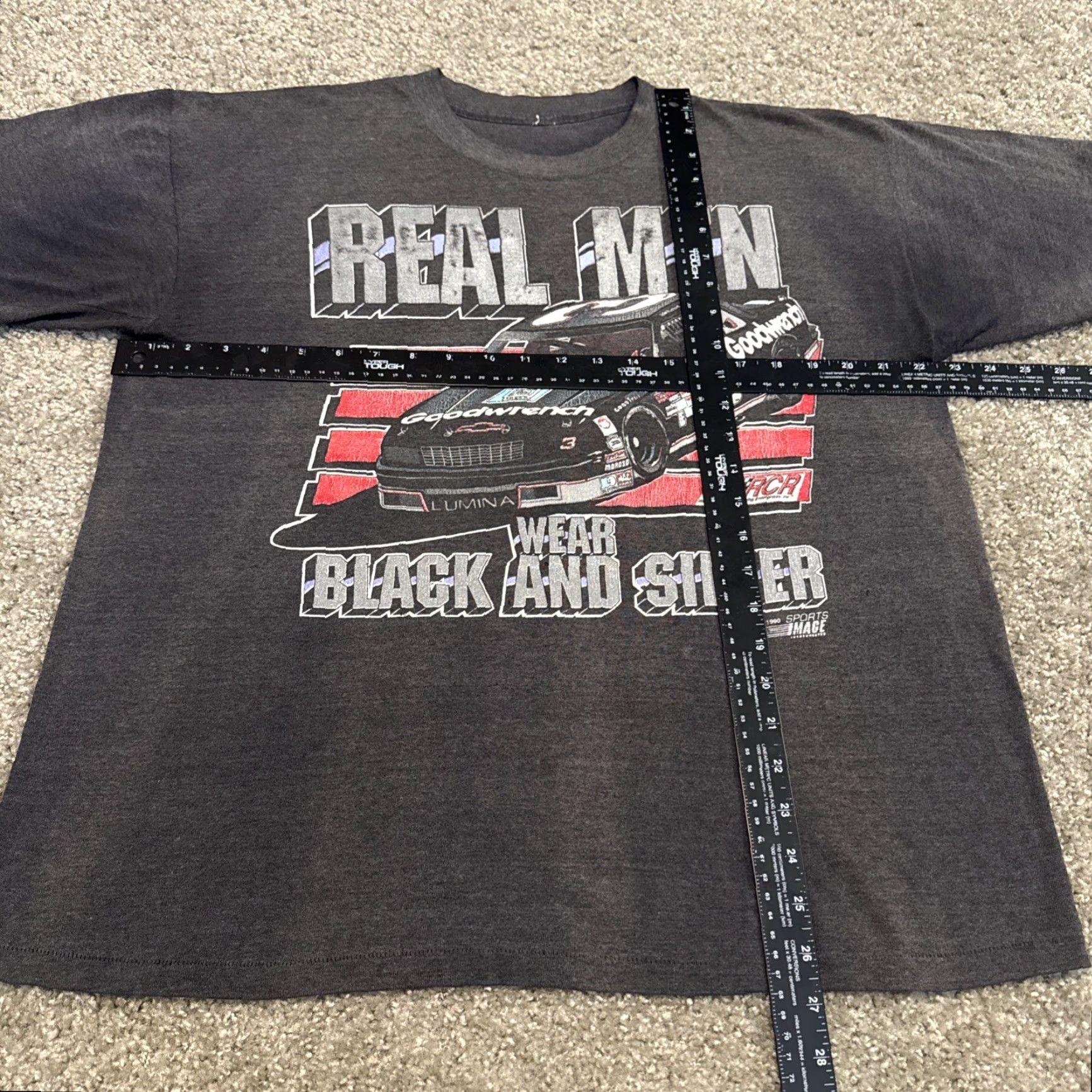 NASCAR VINTAGE Dale Earnhardt Real Men Wear Black Silver Tee NASCAR Shirt Mens L Black 1990s Size US L / EU 52-54 / 3 - 6 Thumbnail