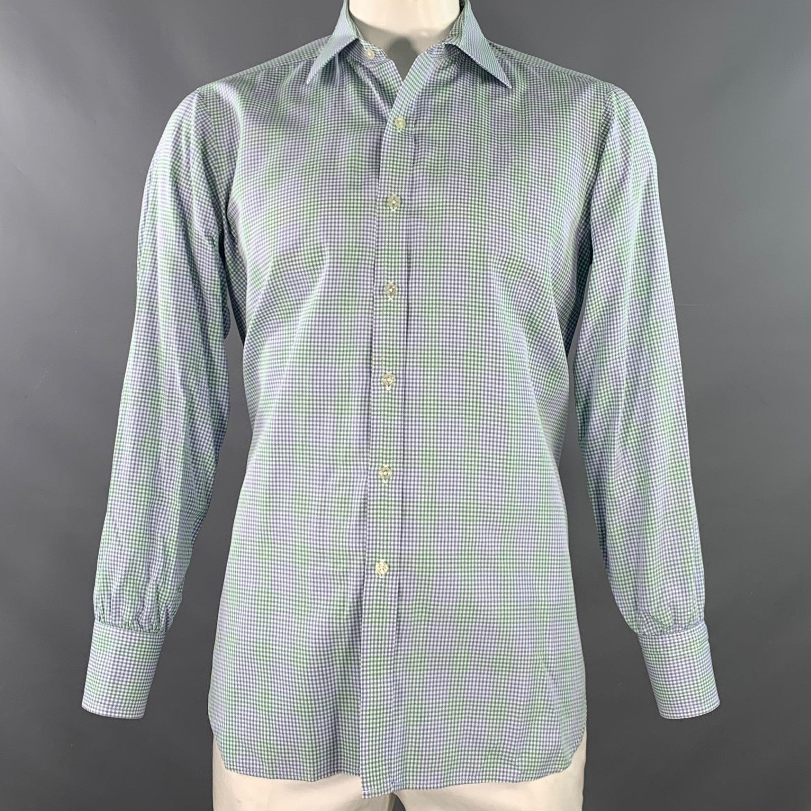 Turnbull & Asser Size L Green Blue Gingham Cotton Long Sleeve Shirt Size US L / EU 52-54 / 3 - 1 Thumbnail