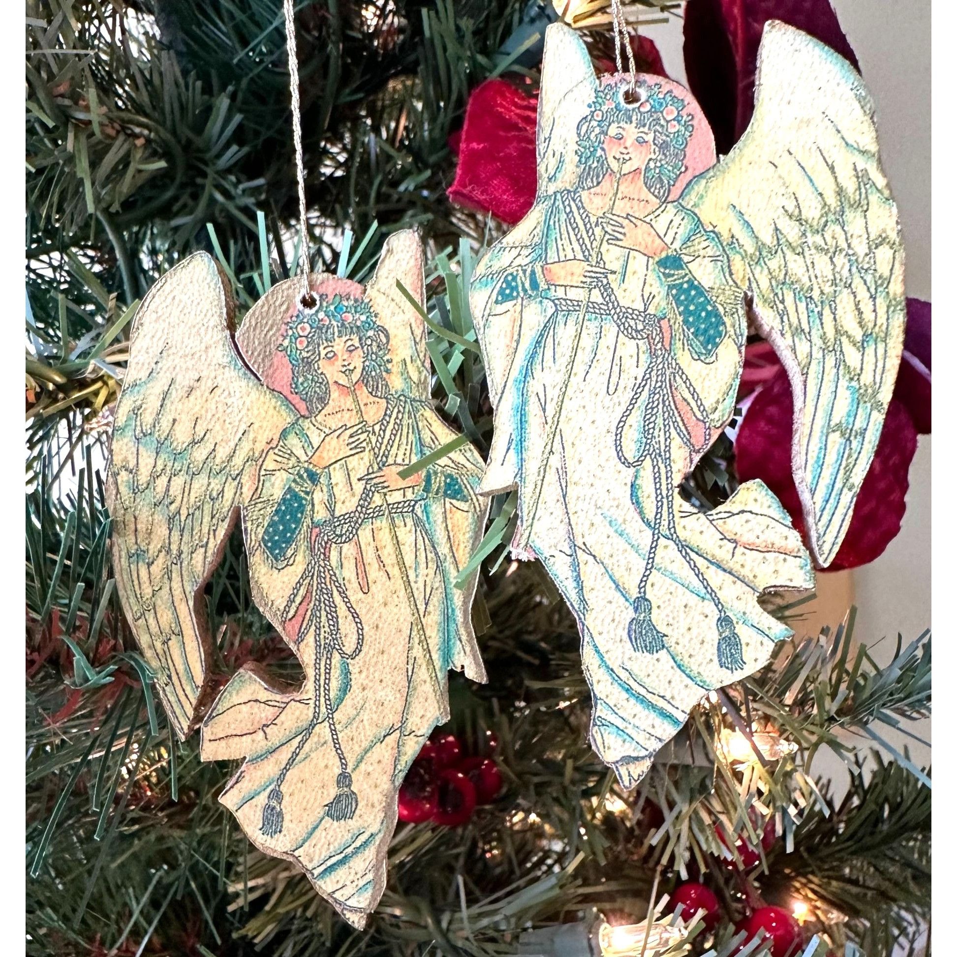 Handmade × Vintage VTG Decopage Angel Ornaments Set of 2 Wood Handmade Christma Size ONE SIZE - 1 Thumbnail