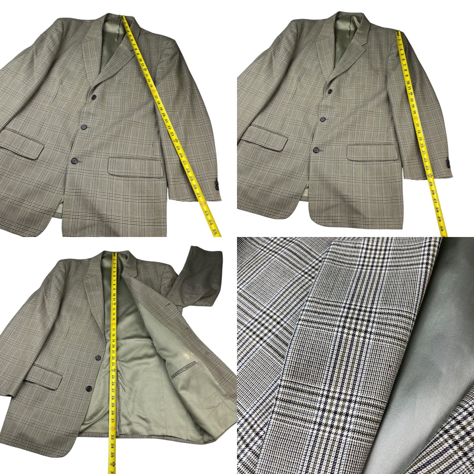 J.Crew VINTAGE/J.Crew Men’s 100% Wool Blazer/Jacket Beige Green Navy Plaid 44L USA Long Navy Notch Lapel 3-Button Regular Mens Size 44R - 8 Thumbnail