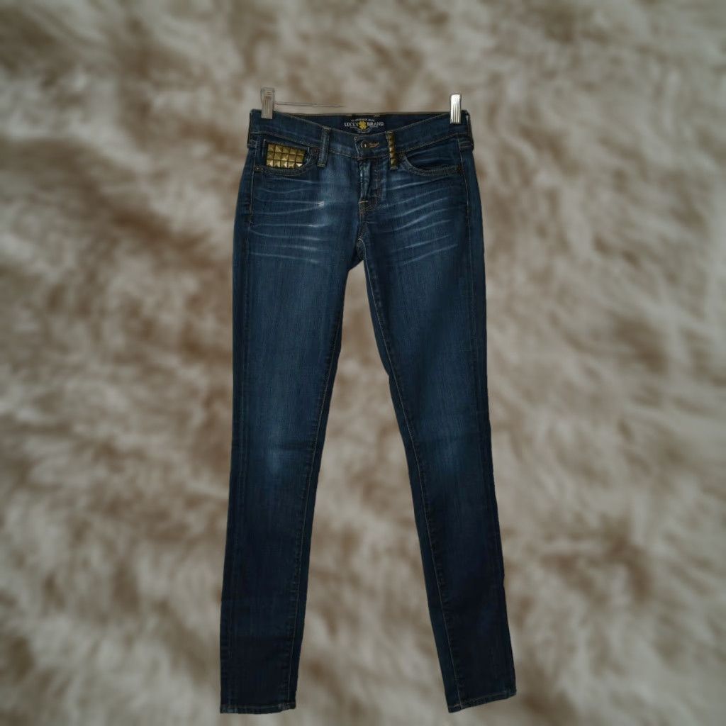 Lucky Brand Lucky Brand Charlie Skinny Jeans Womens 28x33 Slim Denim Blue Studded Distressed 00/24 Size 28" / US 6 / IT 42 - 1 Thumbnail