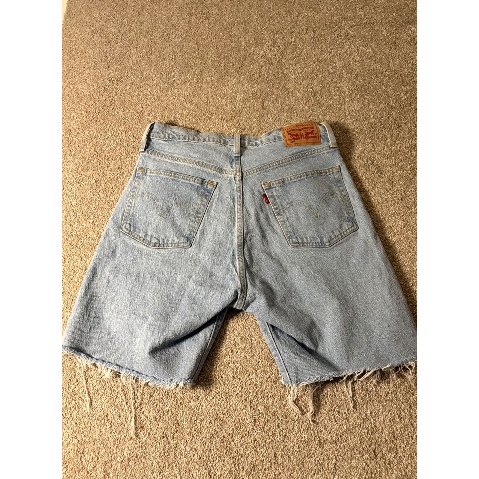 Levi's Levi's 501 Shorts Bermuda Mens 33 Blue Denim Distressed Button Fly Cutoff 9in Inseam Casual Summer Size US 33 - 5 Thumbnail