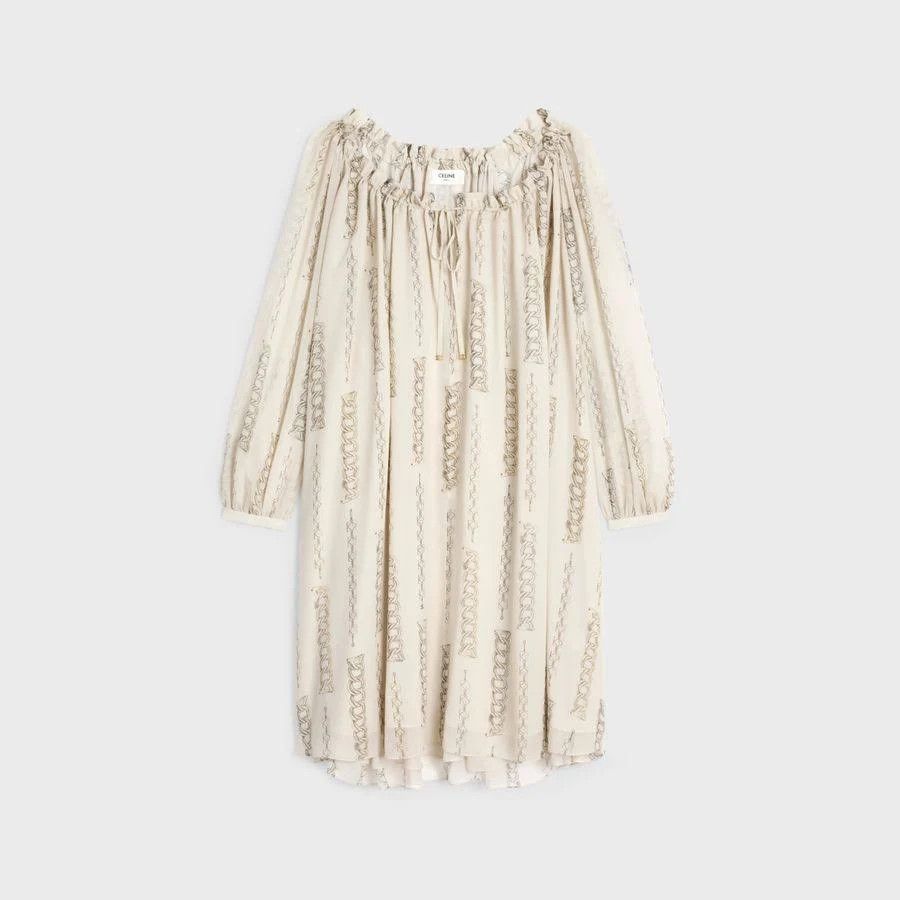 Celine o1bcso1str0824 Low-Cut Foulard Dress In Silk Crepe in Beige Size M / US 6-8 / IT 42-44 - 1 Thumbnail