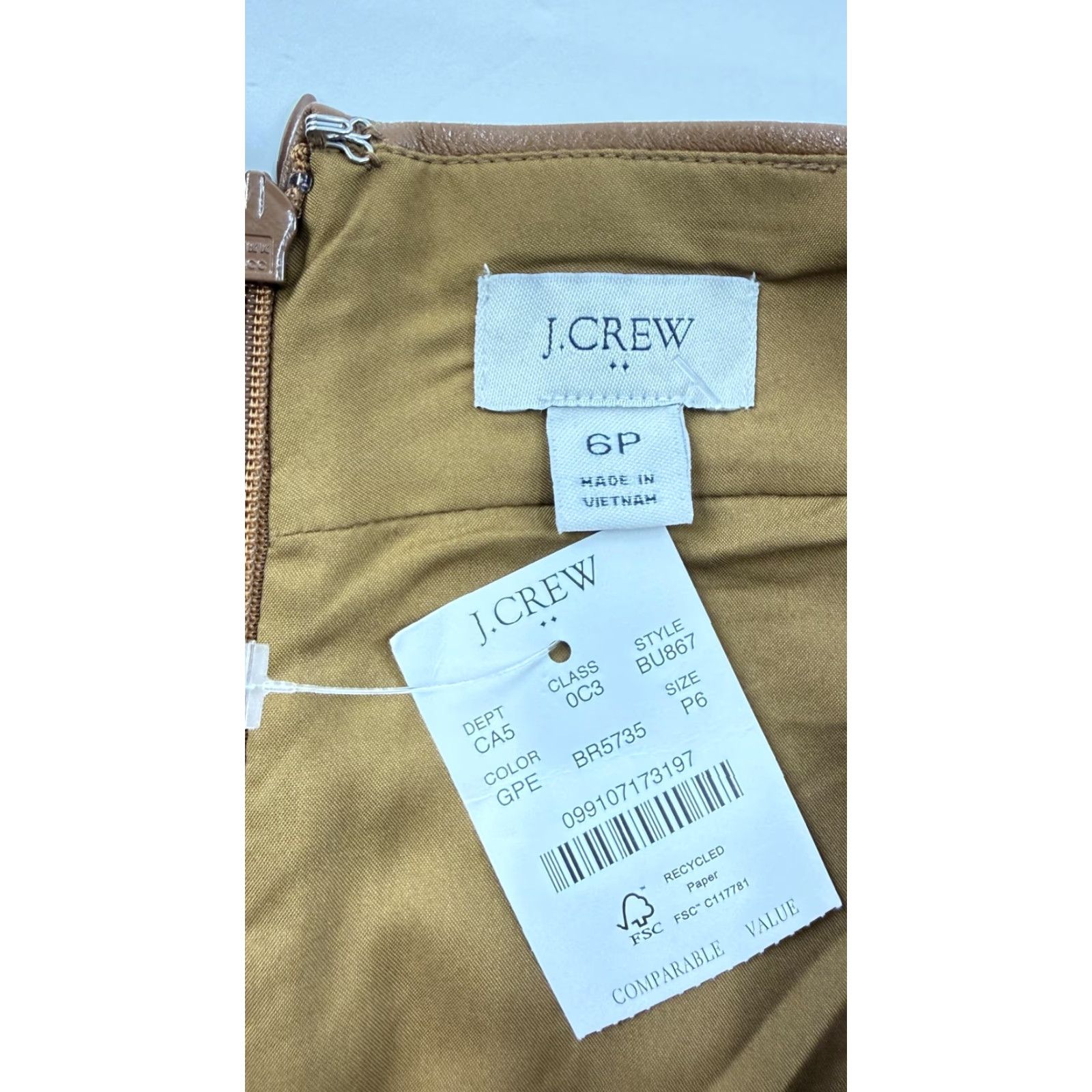 J.Crew J.Crew Skirt Womens 6P Brown Faux Leather Pencil Lined High Waist Mini Knee Length Zipper Size 28" / US 6 / IT 42 - 2 Thumbnail