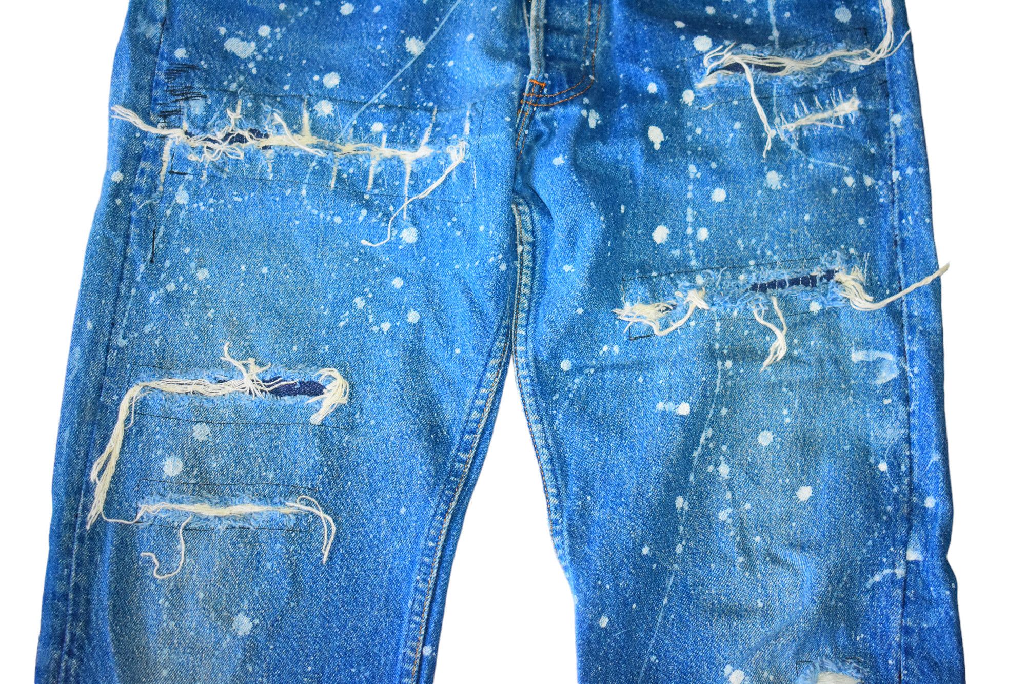 Levi's Very Rare Vintage 80's Levis 501 Distress Patchwork Jeans Size US 32 / EU 48 - 4 Thumbnail
