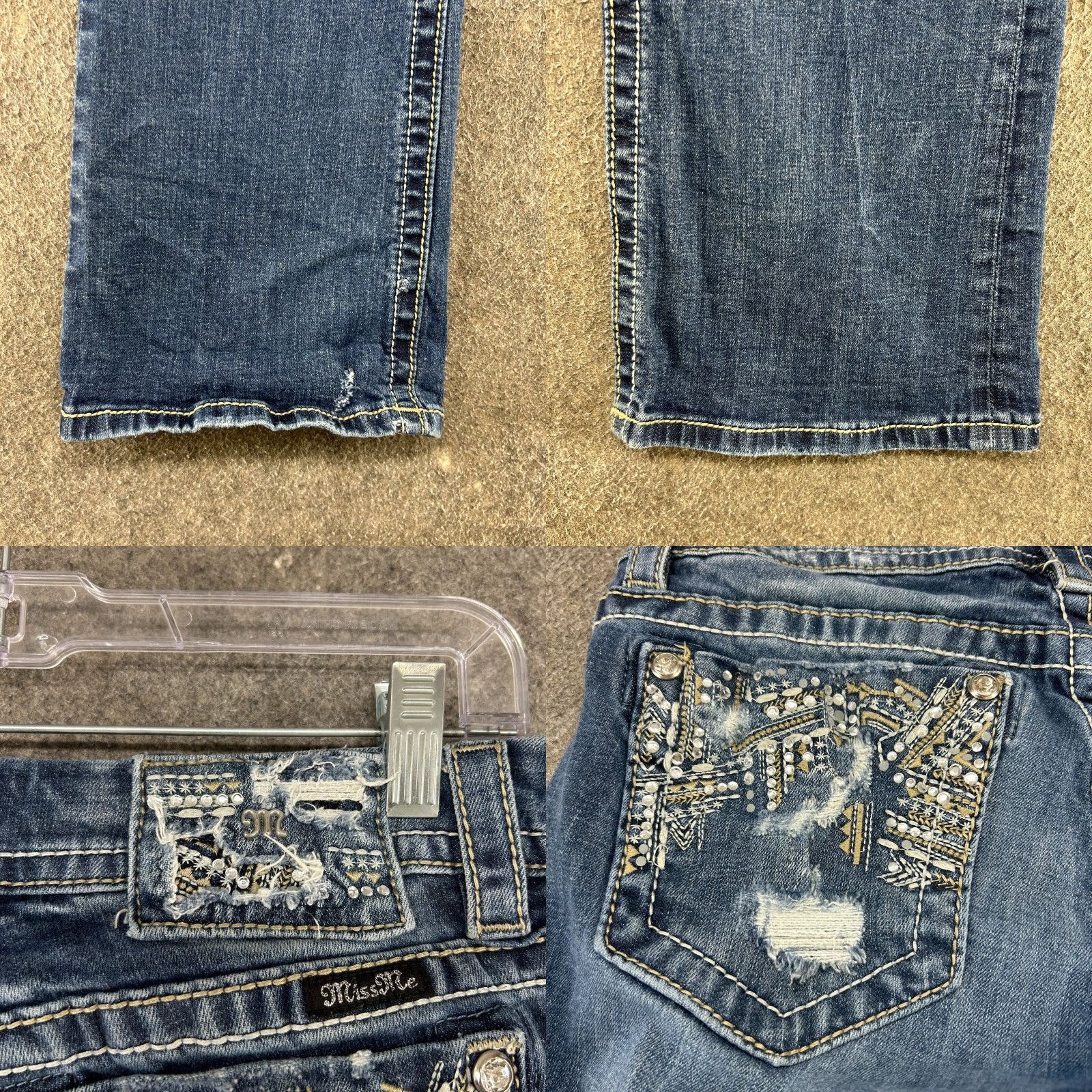 Miss Me Miss Me Jeans Womens 30x33 Blue Bootcut Dark Wash Distressed Rhinestone Sequin Embroidered Logo 5-Pocket Denim Cotton Blend Rock Western Vintage? No Size 30" / US 8 / IT 44 - 8 Thumbnail