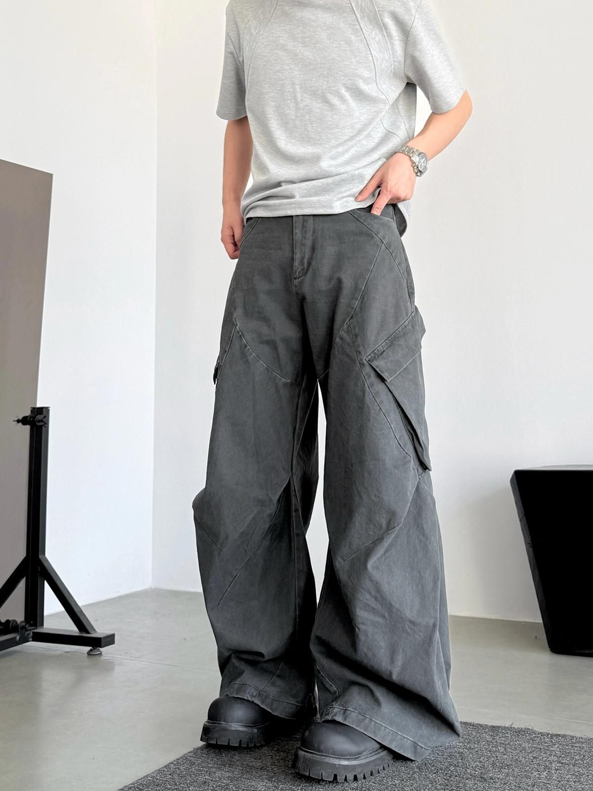 Other Gray Wide Leg Cargo Jeans, Loose Fit Utility Pants Size US 32 / EU 48 - 1 Thumbnail