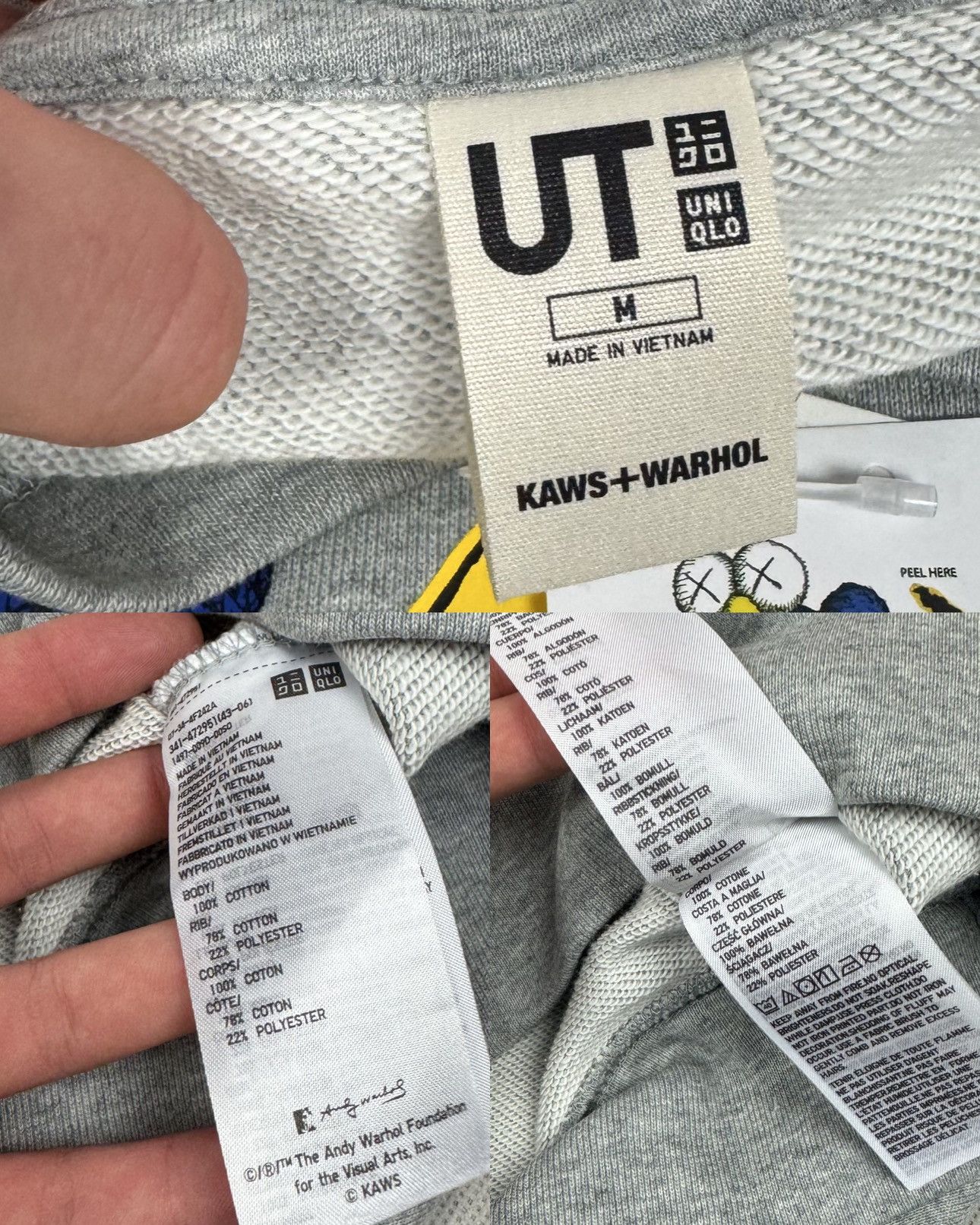 Kaws × Uniqlo Uniqlo KAWS + Warhol UT Men Gray Cotton Graphic Sweatshirt M Size US M / EU 48-50 / 2 - 2 Thumbnail