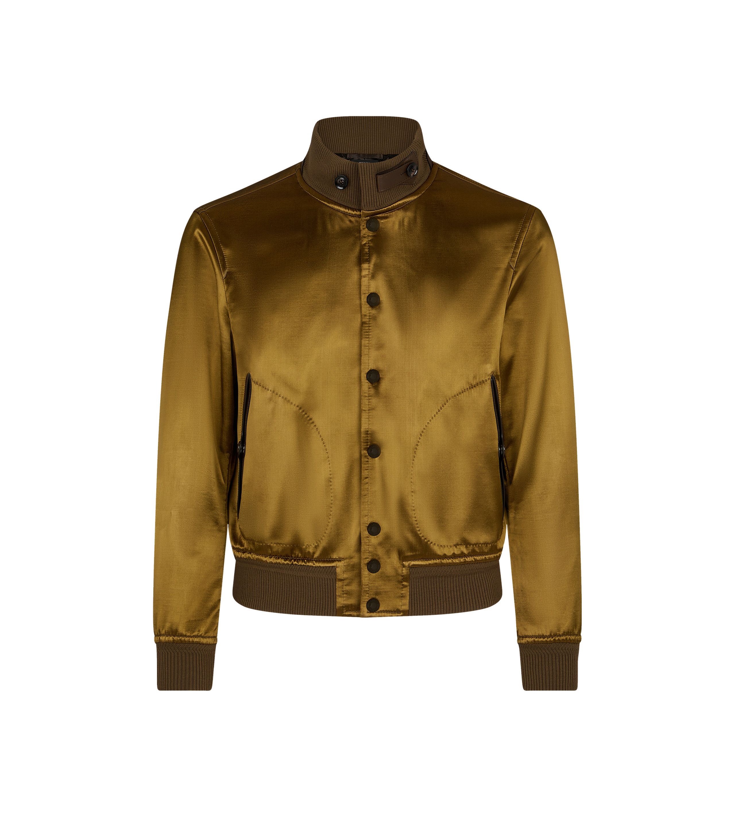 Tom Ford o1w1db10425 OBS042 Liquid Satin Blouson Jacket in Brown Size US L / EU 52-54 / 3 - 1 Thumbnail
