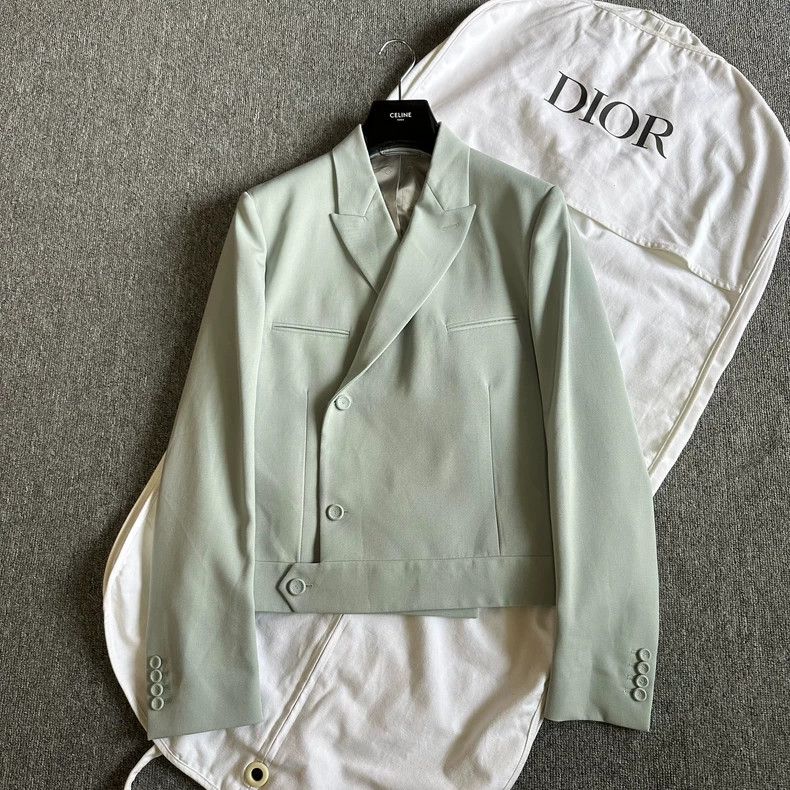 Dior Dior Smog blue lapel diagonal button wool suit jacket coat Size US L / EU 52-54 / 3 - 1 Thumbnail