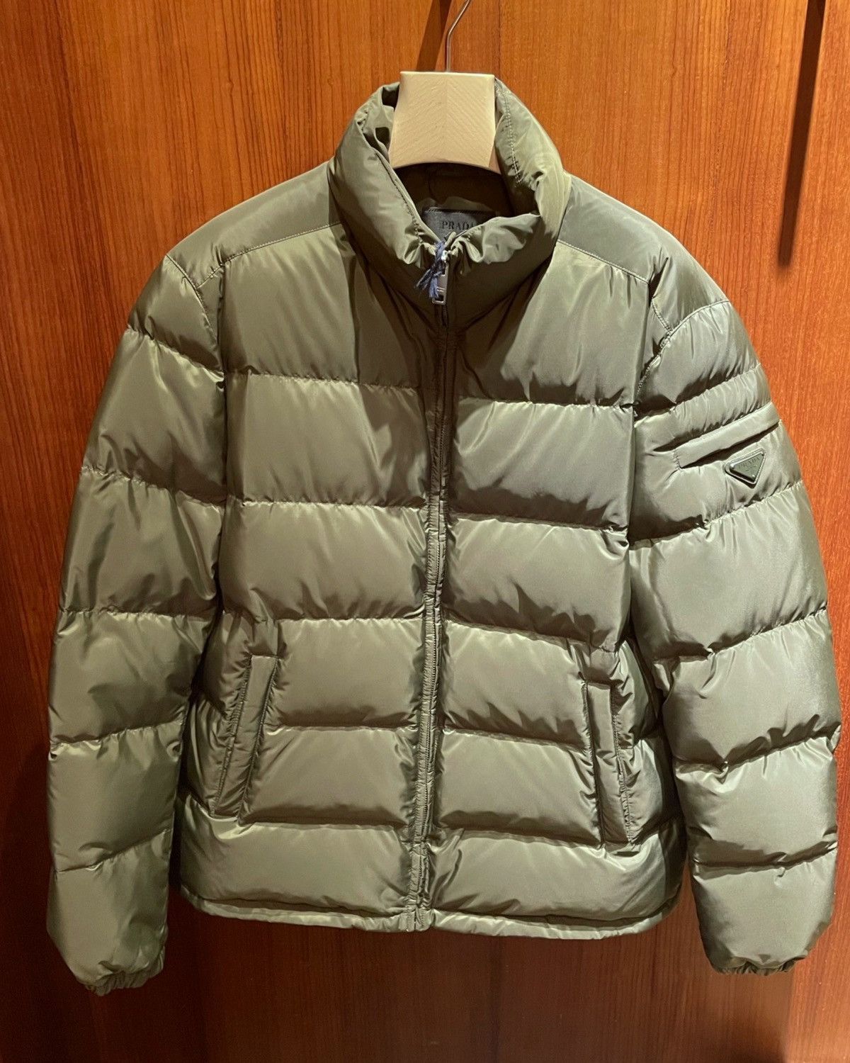 image of Prada Nylon Goose Down Puffer Jacket in Green, Men's (Size 2XL)