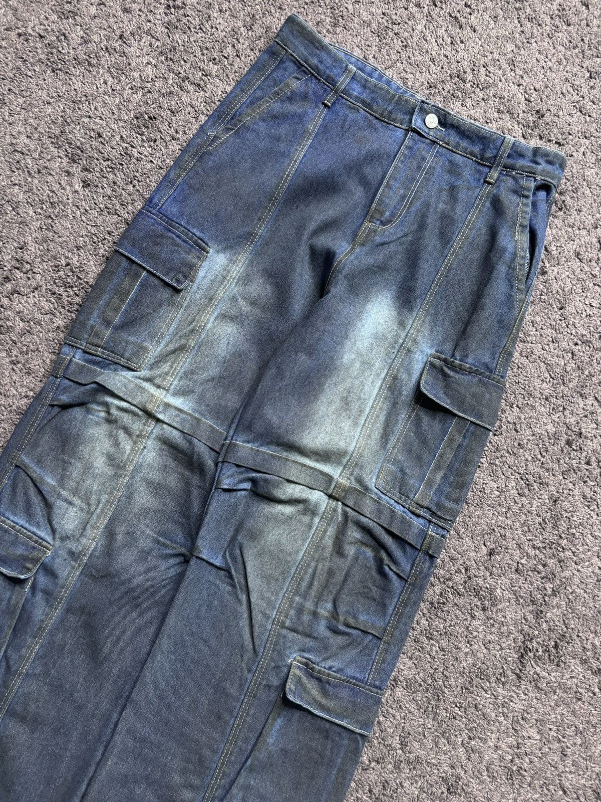 Vintage Vintage wide leg rare night blue baggy flared cargo jeans Size US 33 - 2 Thumbnail