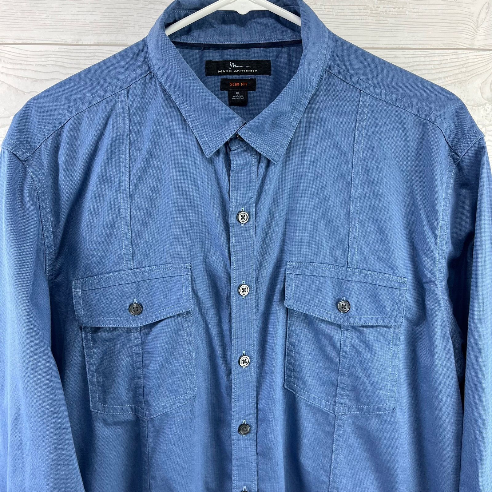 Marc Anthony Marc Anthony Slim Fit Collared Button Down Shirt Blue XL Size US XL / EU 56 / 4 - 2 Thumbnail