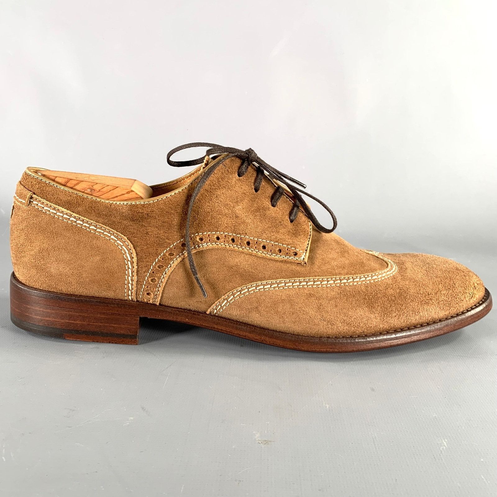 Johnston & Murphy 10 Brown Contrast Stitch Suede Wingtip Lace-Up Shoes Size US 10 / EU 43 - 2 Thumbnail