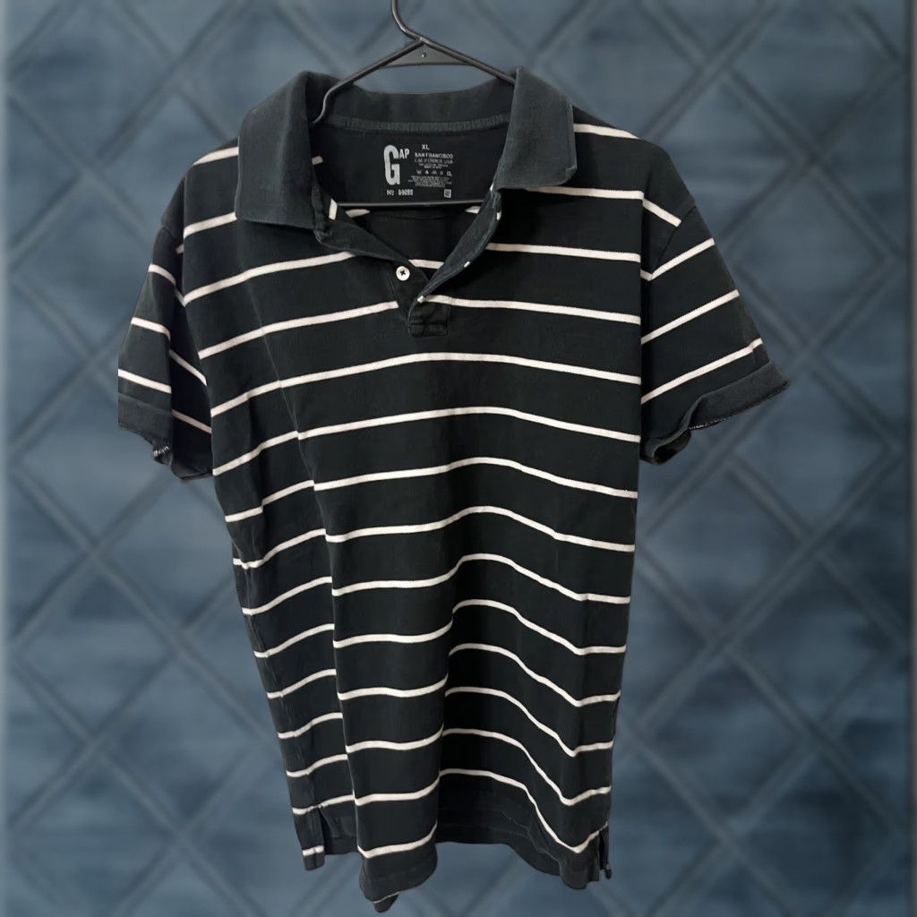 Gap GAP Polo Shirt Men's XL Black White Striped Polo Shirt, 100% Cotton, Classic Logo, Athletic Fit, Short Sleeve, Knit, Button Embroidered Size US XL / EU 56 / 4 - 1 Thumbnail
