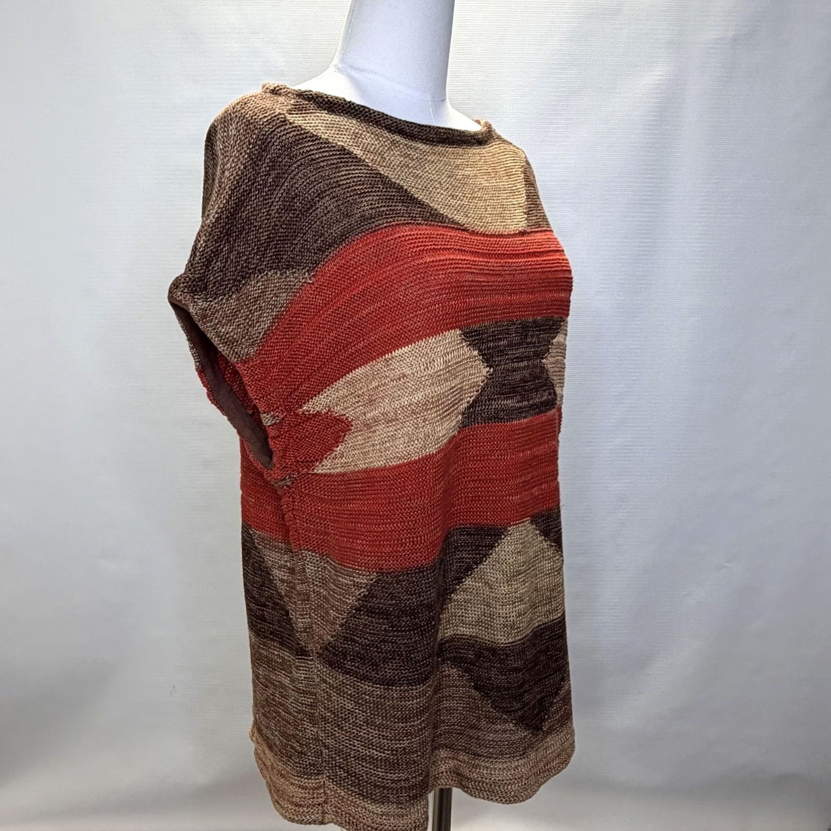Ralph Lauren Lauren Ralph Sweater Womens S/M Knit Brown Red Linen Poncho Tunic Aztec Size S / US 4 / IT 40 - 2 Thumbnail