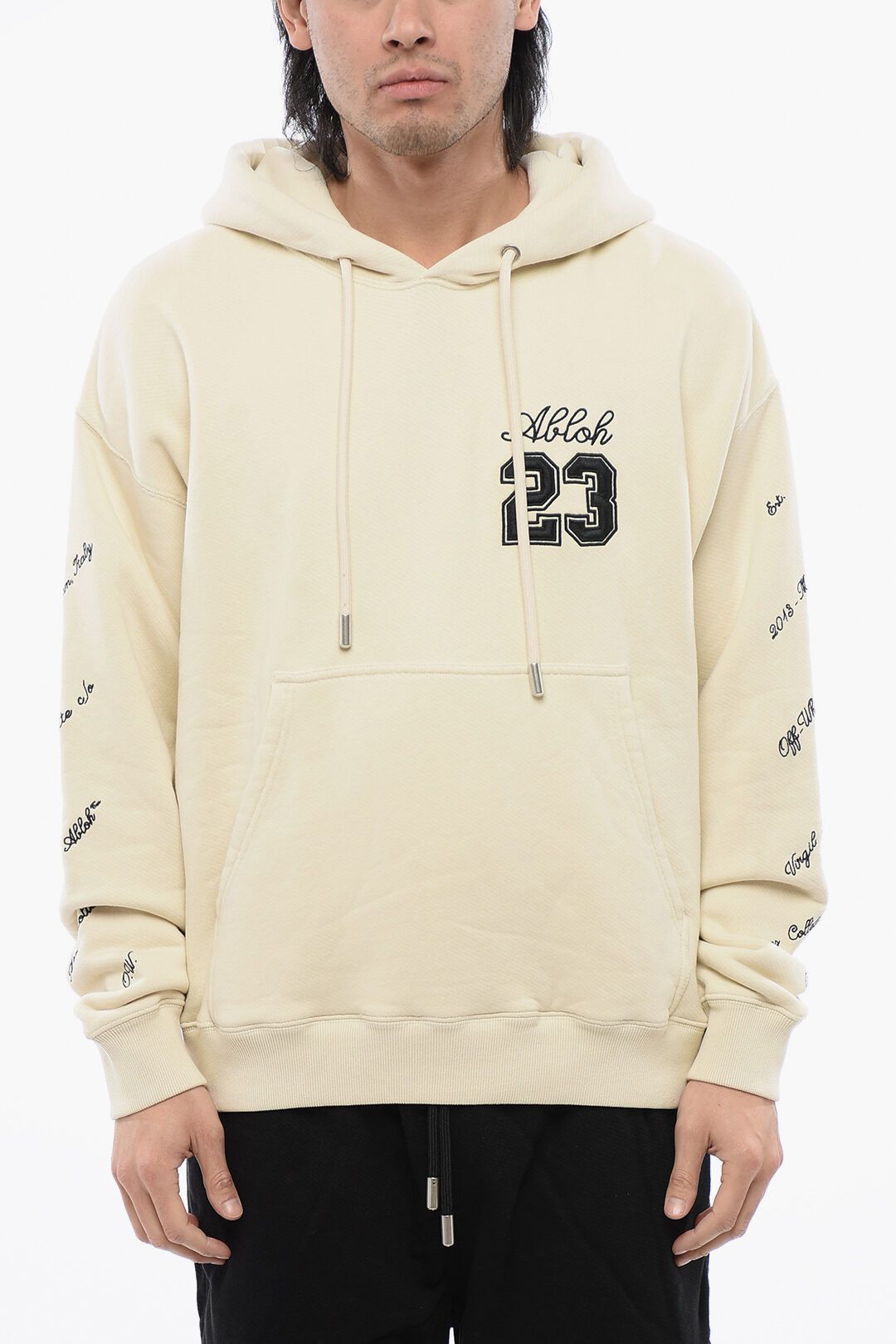 Off-White og1mm1025 Brushed Cotton 23 Logo Skate-Fit Hoodie in Beige Size US XXL / EU 58 / 5 - 1 Thumbnail