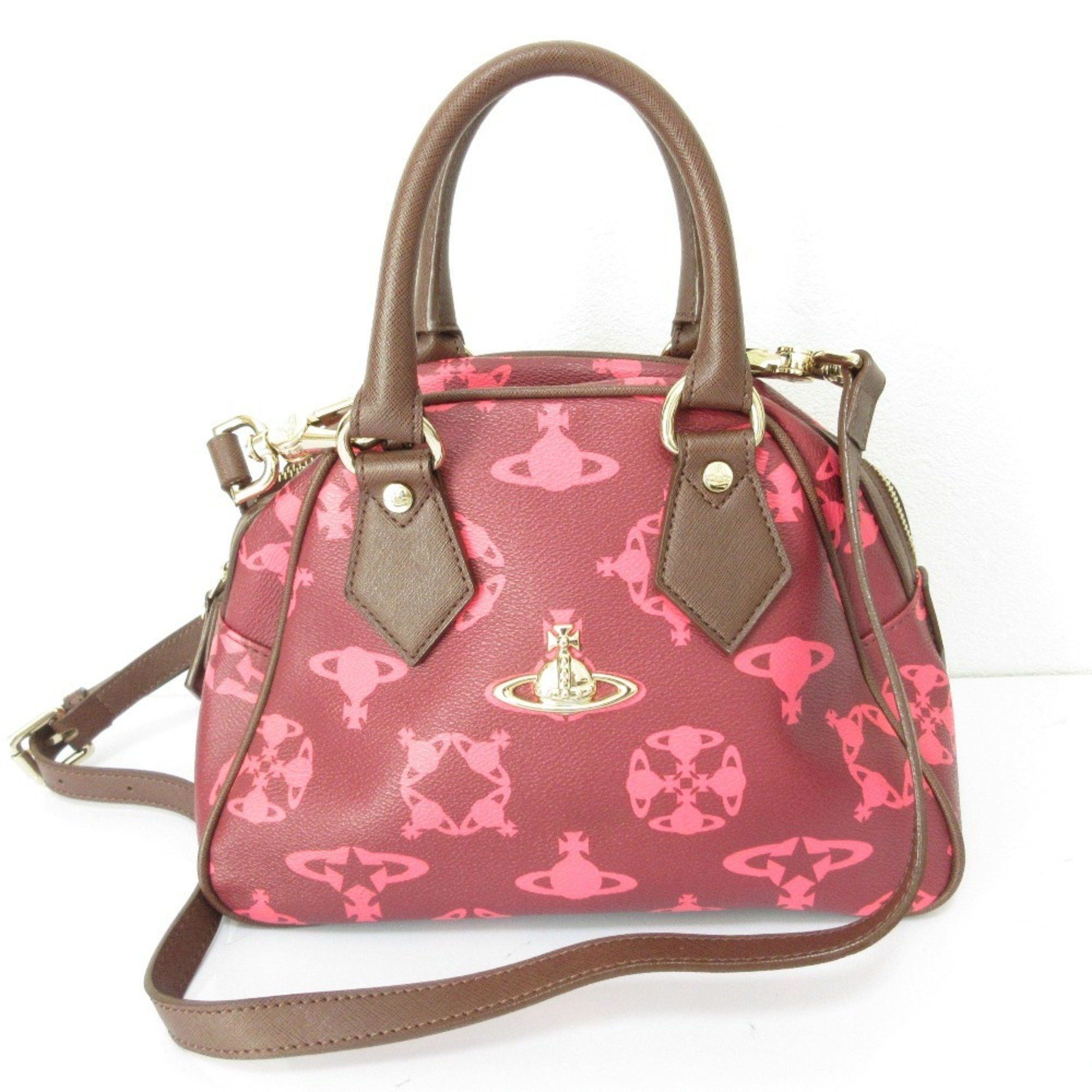 Vivienne Westwood Yasmin Logomania Orb 2Way Tote Bag Shoulder Burgundy Women's in Red