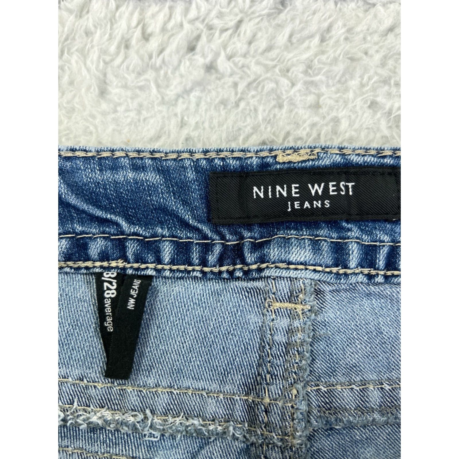 Nine West Nine West Jeans Womens 8 Blue Denim Bootcut 30x30 Regular Mid Wash Embellished Bling Logo 5-Pocket Designer American Classic Pattern Solid Size 30" / US 8 / IT 44 - 6 Thumbnail