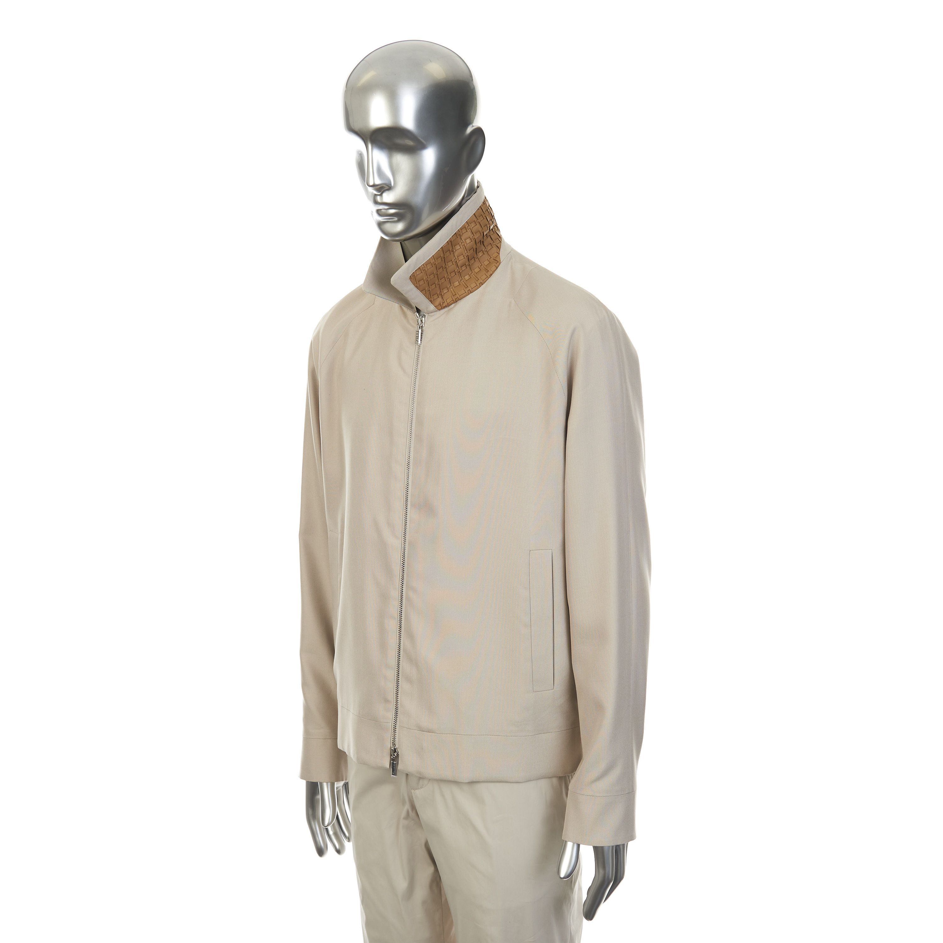 Zilli Blond Silk Bomber Jacket with Woven Leather Collar Size US M / EU 48-50 / 2 - 8 Thumbnail