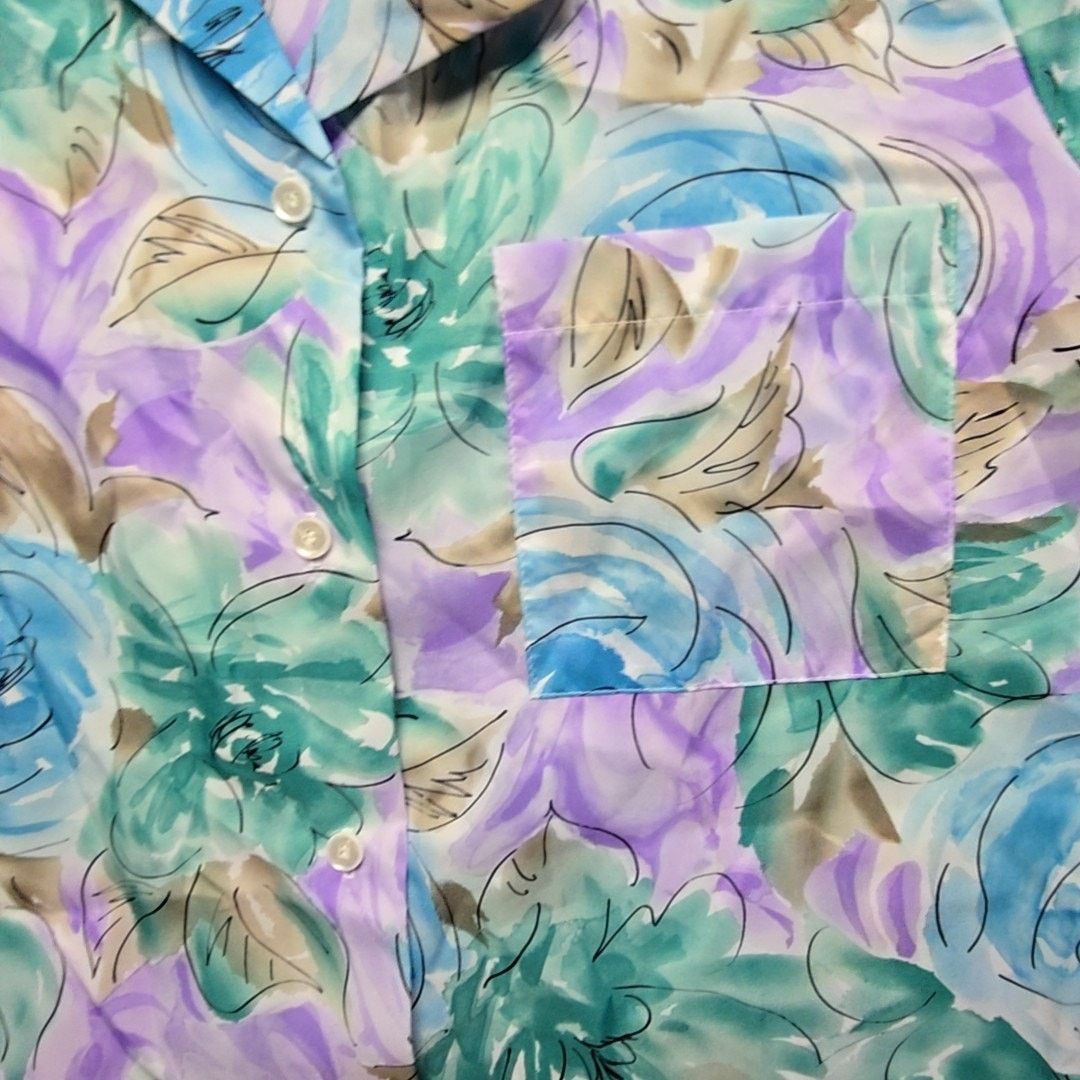 Vintage Vintage Laura Mae Floral Blue Short Sleeve Womens XL Shirt Size XL / US 12-14 / IT 48-50 - 5 Thumbnail