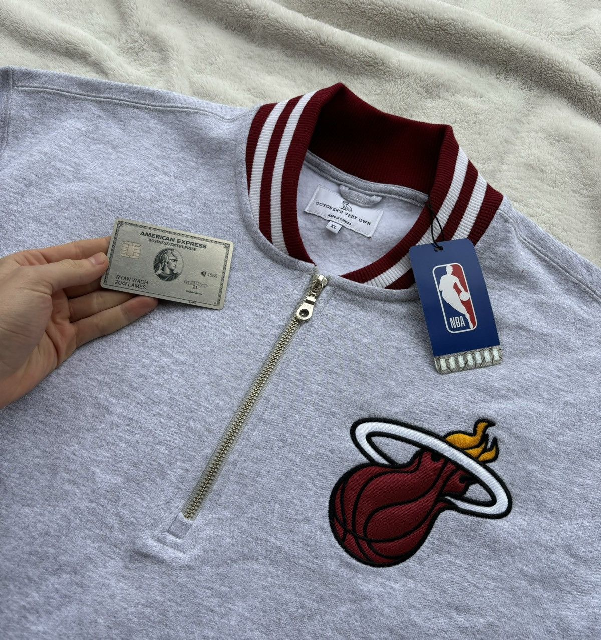 October's Very Own OVO x Miami Heat Grey Quarter Zip Sweater Size US XL / EU 56 / 4 - 2 Thumbnail