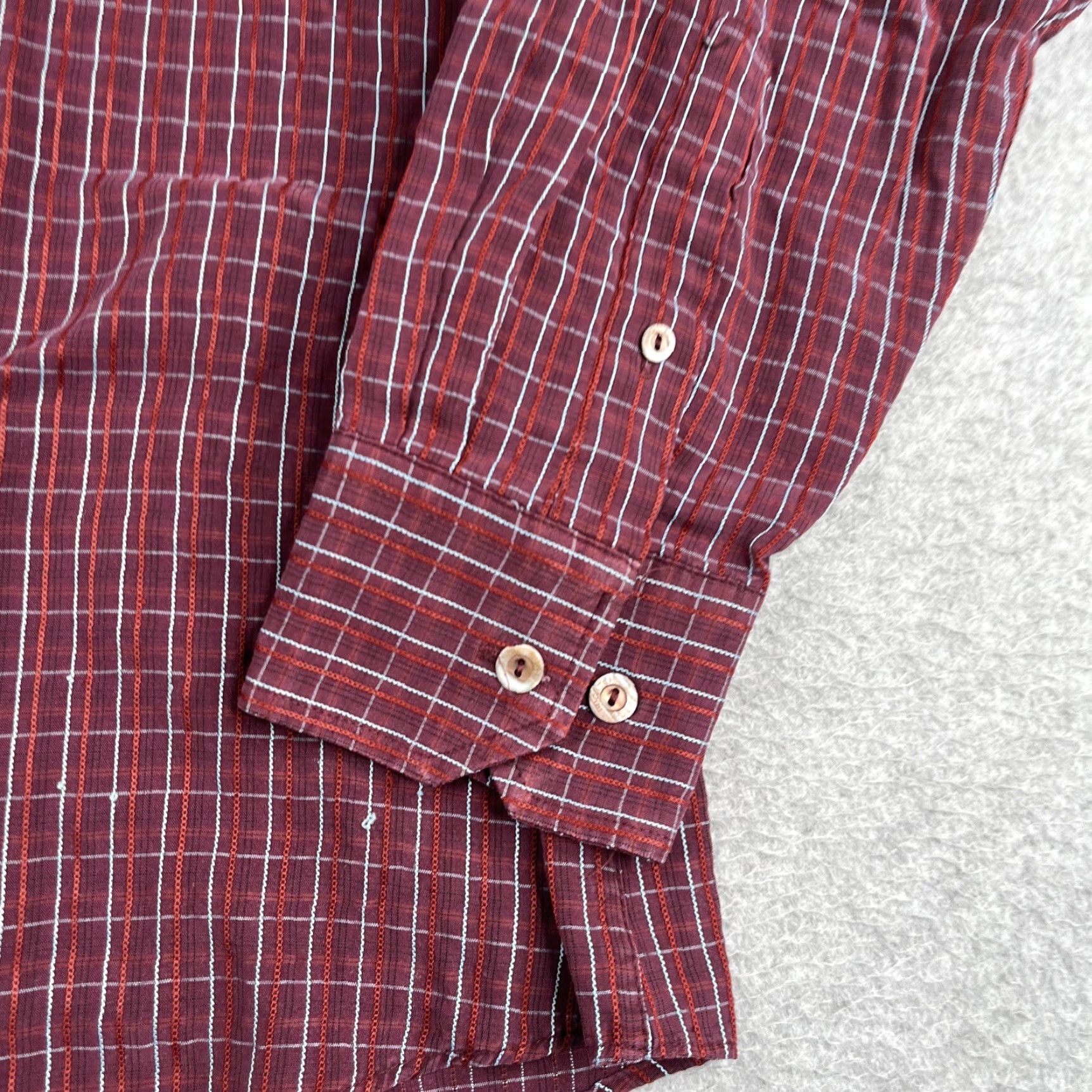 BUGATCHI BUGATCHI UOMO Shirt Medium Burgundy Check Embroidered Button Up Long Sleeve Mens Size US M / EU 48-50 / 2 - 2 Thumbnail