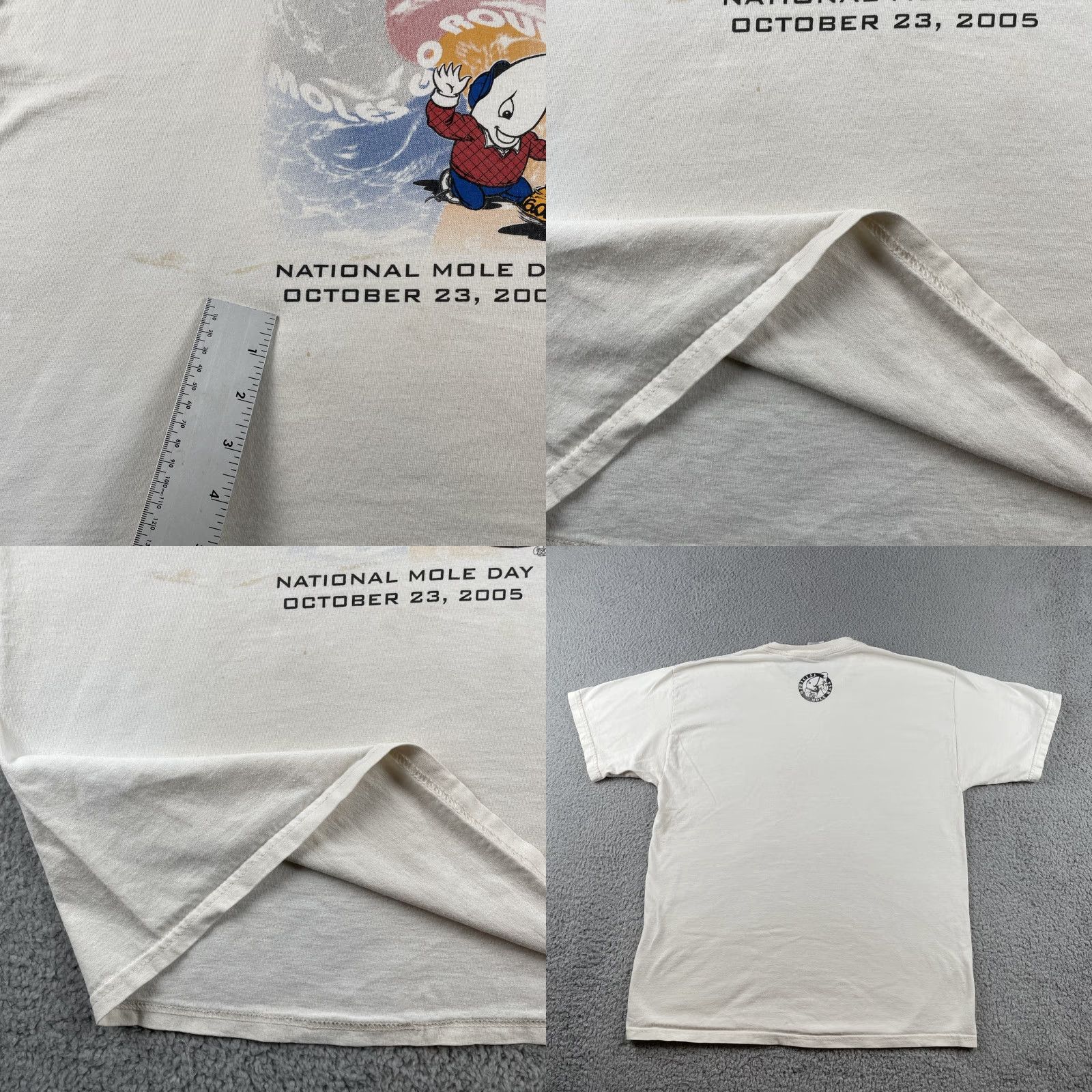 Gildan VINTAGE Gildan Mens Large White T Shirt Moles Go Round Mole Day 2005 Y2K Tee Size US L / EU 52-54 / 3 - 8 Thumbnail