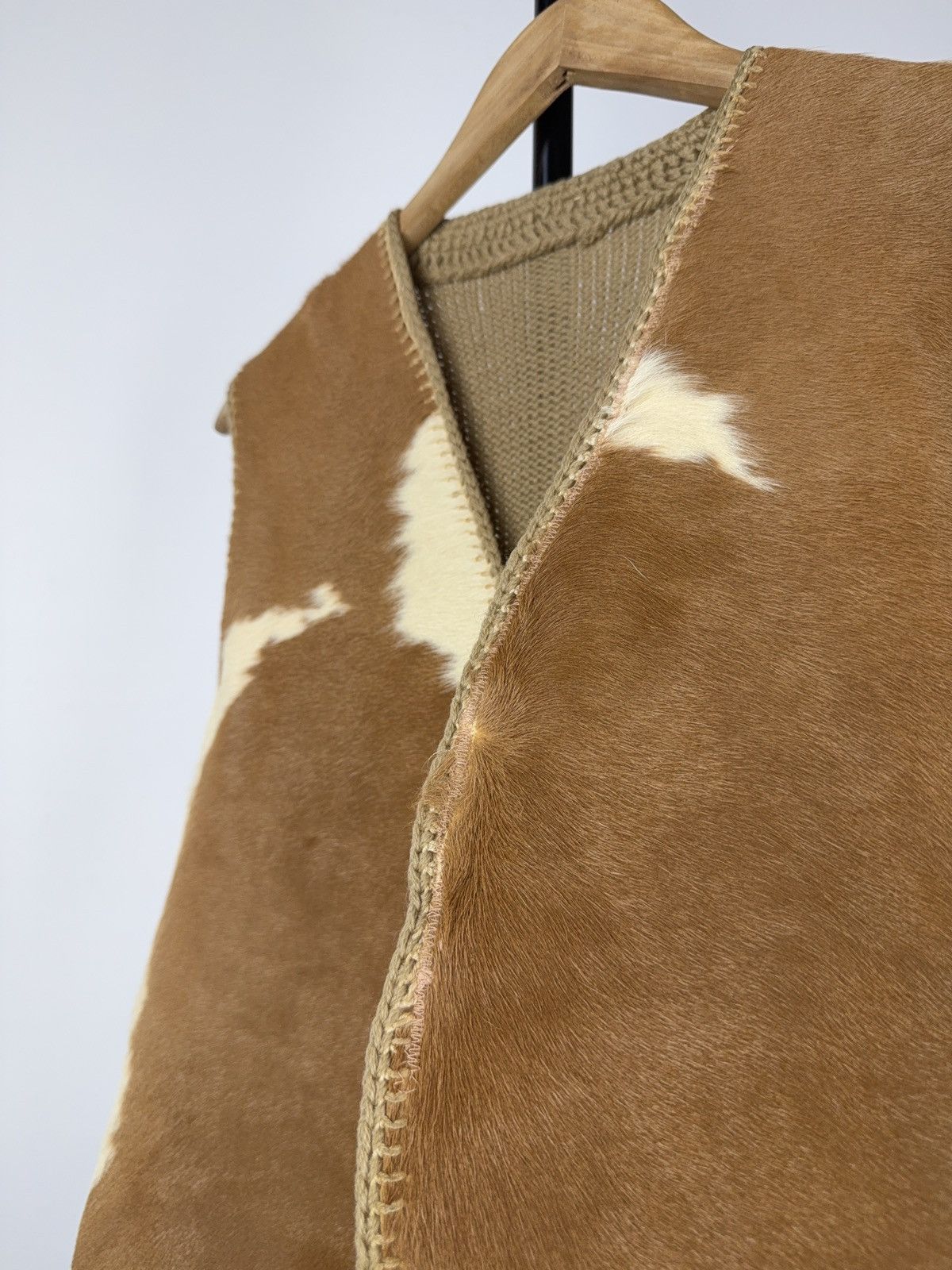 Cowboy Equipment × Vintage Vntg 90s hair-on hide Handmade leather / knit Y2K USA vest Size US S / EU 44-46 / 1 - 6 Thumbnail