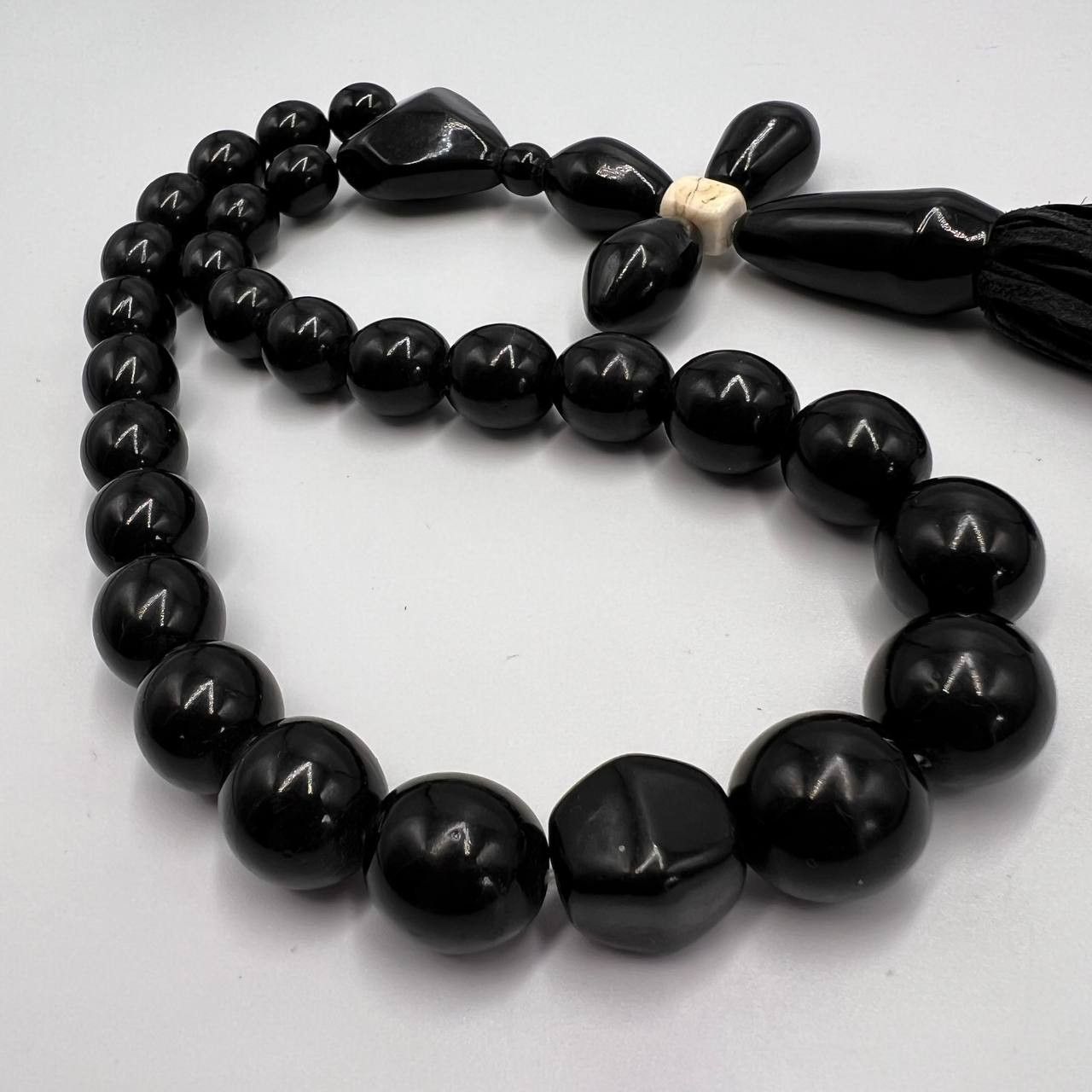 Vintage 1980 Vintage Handmade Ebonite Rosary Carved Pendant Cross Size ONE SIZE - 7 Thumbnail