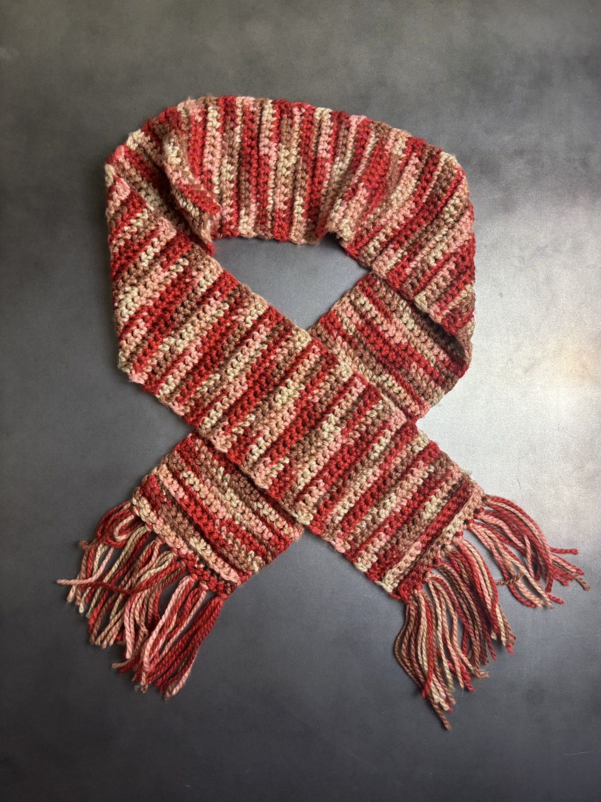 Vintage Vintage Hand Knit Scarf Vintage Scarf Ombre Gradient Long Size ONE SIZE - 2 Thumbnail