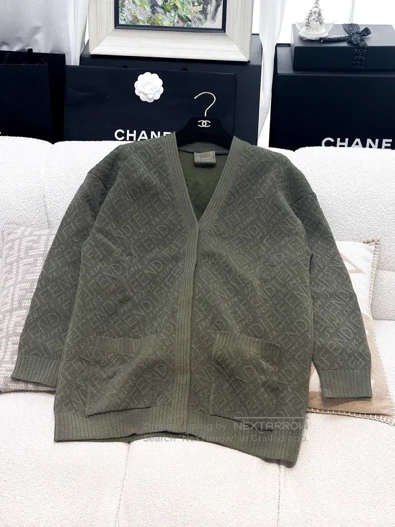 Fendi Fendi Vintage Green Embossed Double F Logo Knit Cardigan Size XS / US 0-2 / IT 36-38 - 1 Thumbnail
