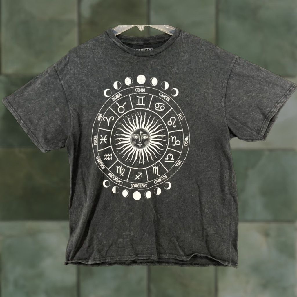 Vintage Chemistry Women's Graphic T-Shirt Large Gray Celestial Zodiac Moon Print Size L / US 10 / IT 46 - 1 Thumbnail