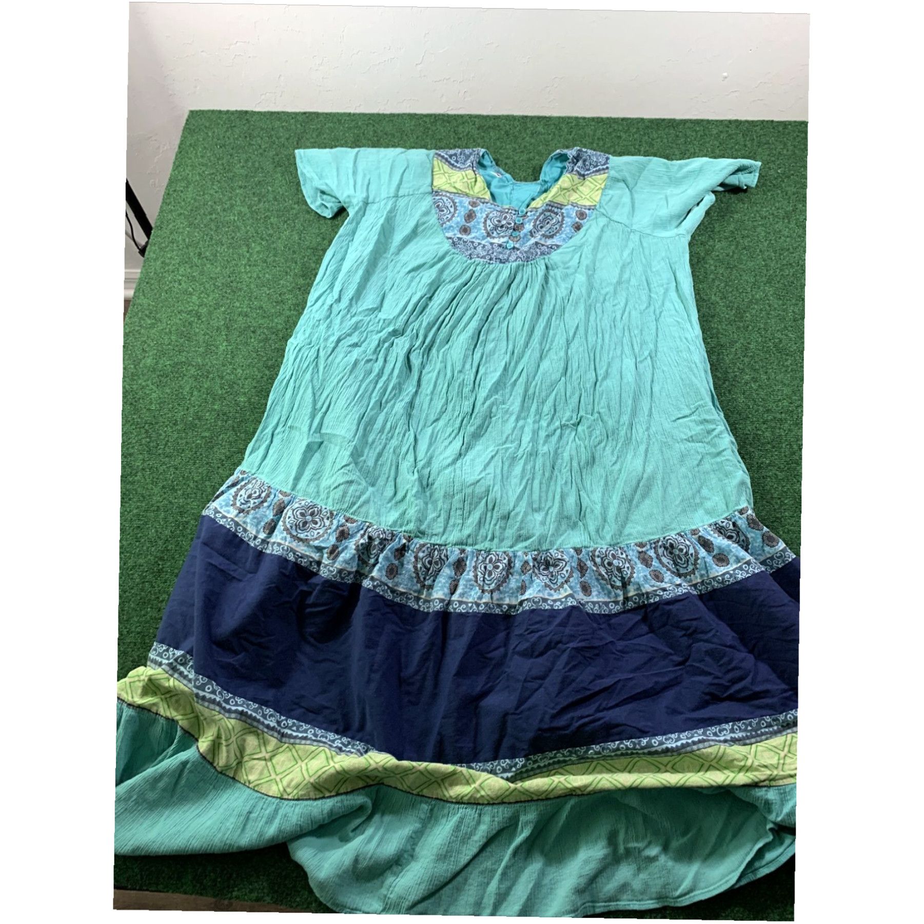 Vintage Unbranded Ocean Blue Multi design Lounge Dress Full MooMoo Size L Pockets Size L / US 10 / IT 46 - 2 Thumbnail