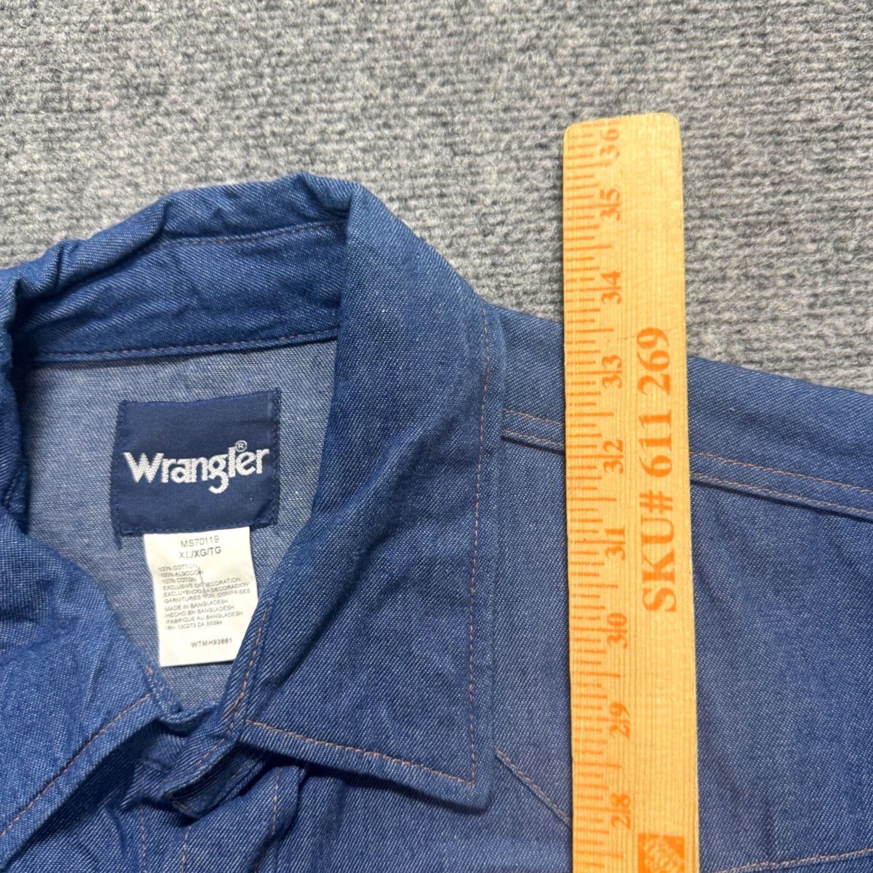 Wrangler VINTAGE Wrangler Dress Shirt Men's XL Western Cotton Pearl Snap Cowboy Blue Mens XL Blue Wrangler Dress Shirt Size 46R - 5 Thumbnail
