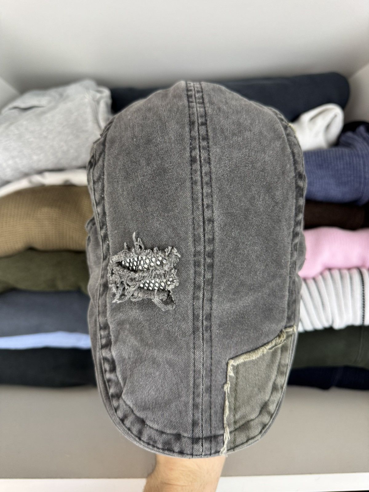 Other Men’s Gray Style Ripp Distressed Flat Cap Size ONE SIZE - 5 Thumbnail