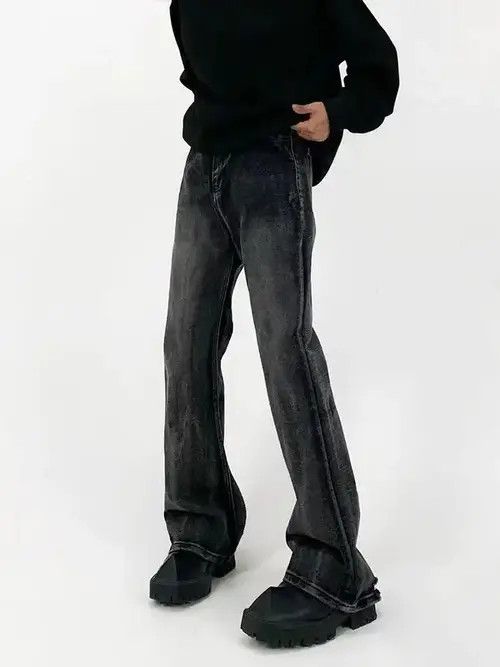 Jean Vintage Washed Black Micro Flare Jeans Size US 32 / EU 48 - 2 Thumbnail