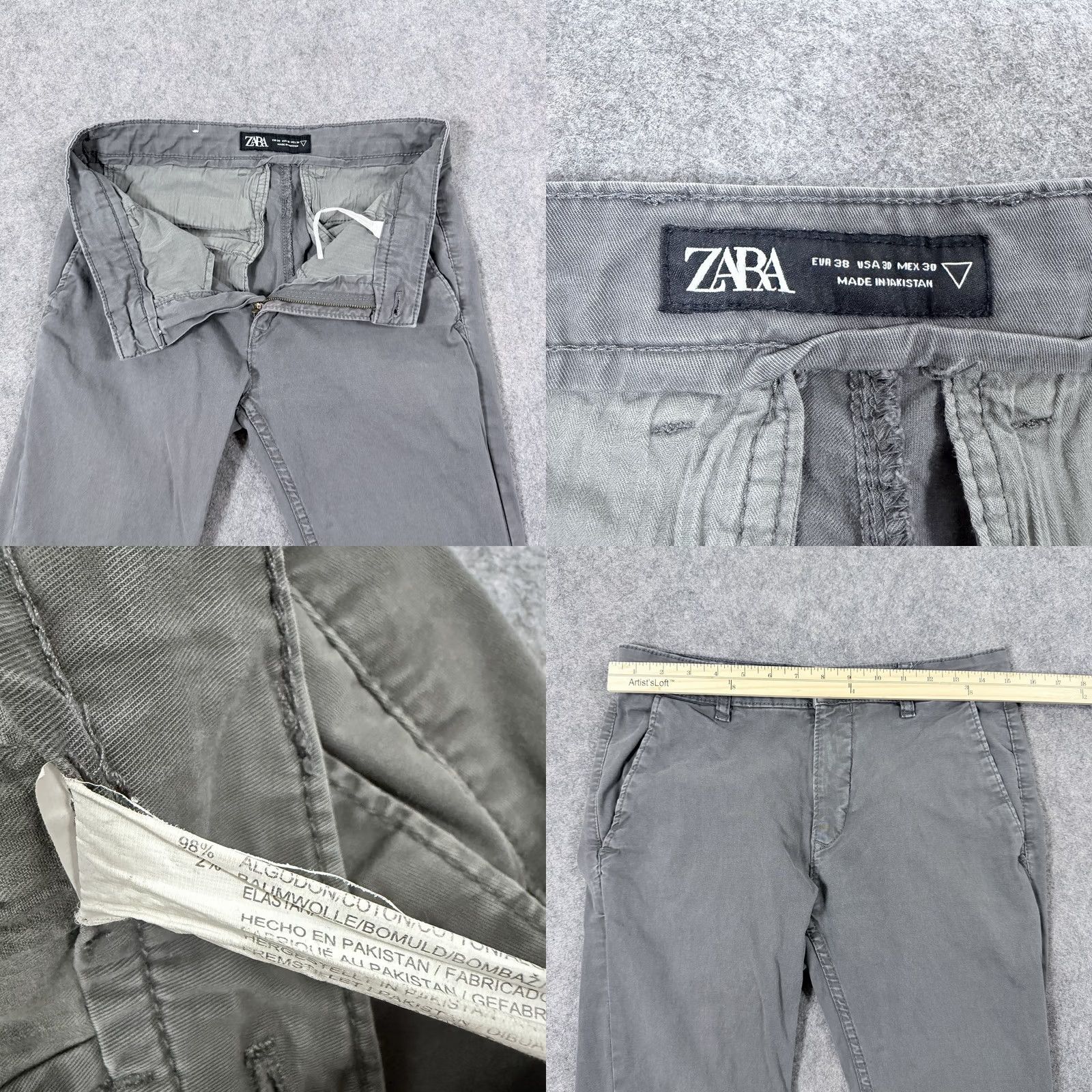 Zara Zara Slim Casual Stretch Chino Pant Men's Sz US 30 Gray Chino Slim Stretch Casual Pant Mens 30 Gray Size US 30 / EU 46 - 8 Thumbnail