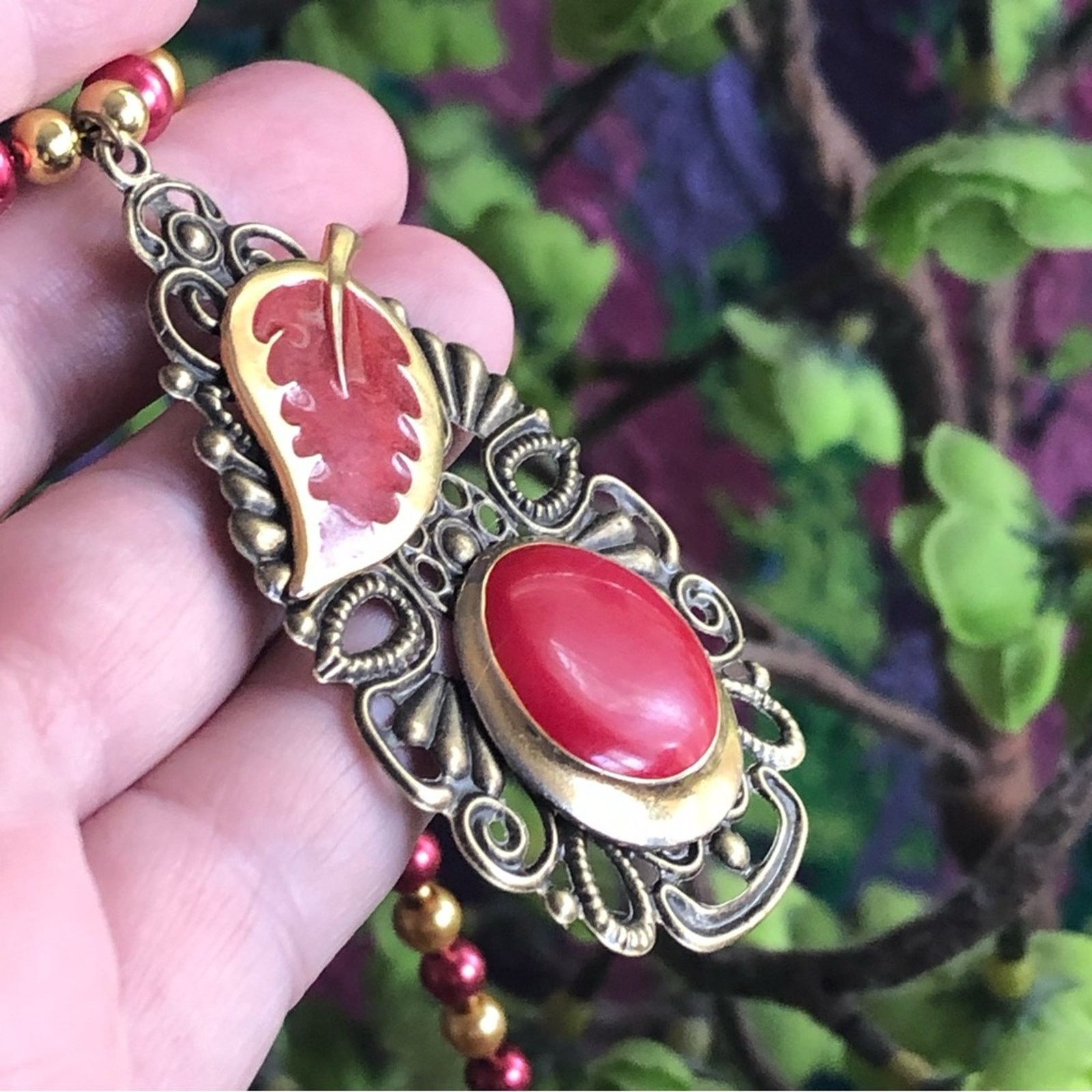 Handmade Handcrafted repurpose red enamel filigree pearl necklace Size ONE SIZE - 9 Thumbnail