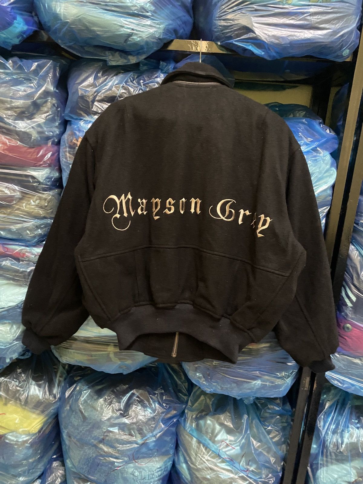 Japanese Brand VINTAGE MAISON GREY IS DESIGN EMBROIDERED LOGO WOOL BOMBER Size US L / EU 52-54 / 3 - 1 Thumbnail