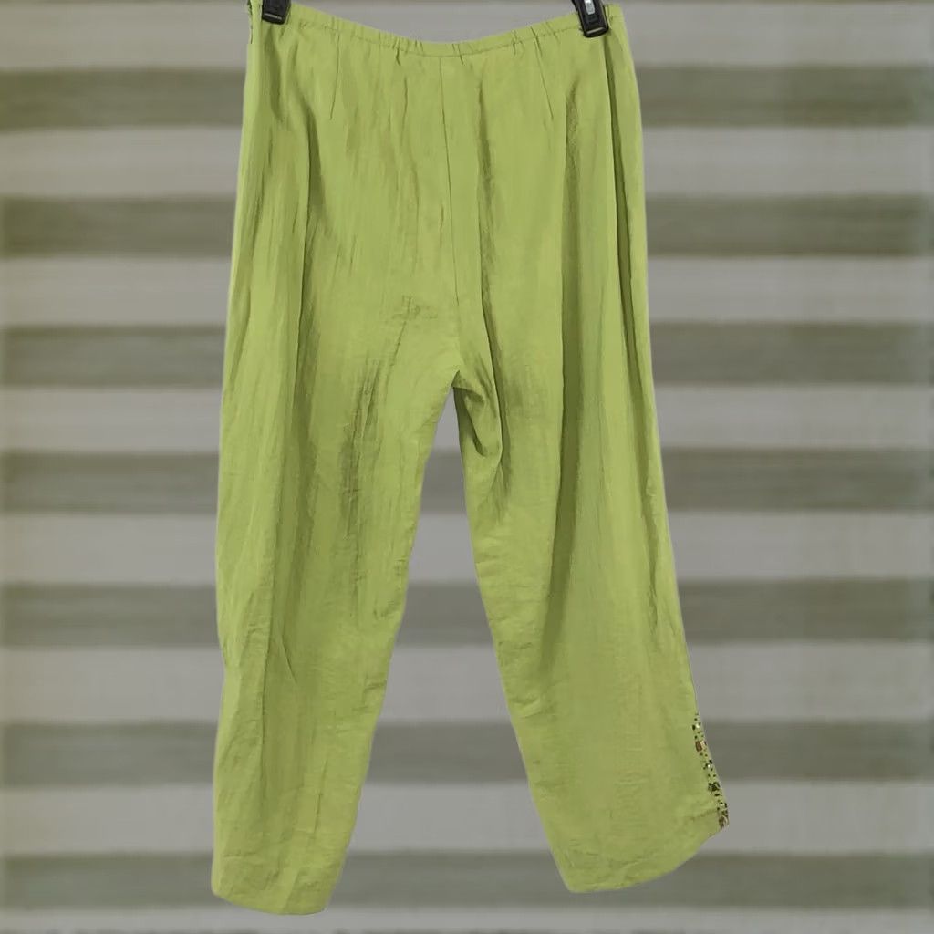 Vintage Vtg Nancy bolen cropped pants 12 Green 32"W beaded high-rise Boho Beach capsule Size 24" / US 00 / IT 34 - 1 Thumbnail