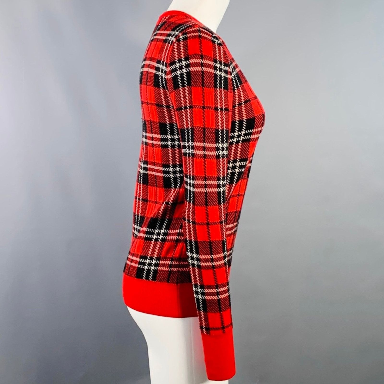 Equipment Size S Red Black White Wool Blend Plaid Crew Neck Pullover Size S / US 4 / IT 40 - 2 Thumbnail