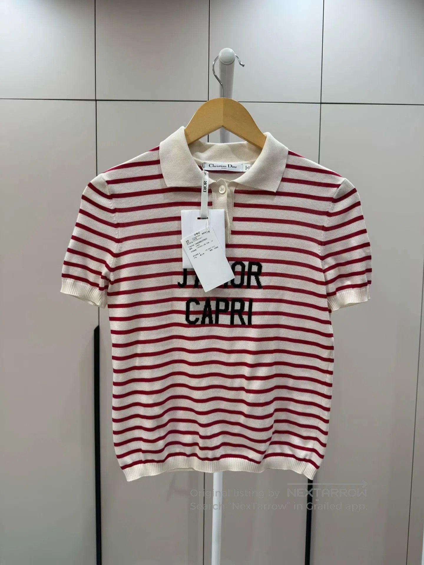 Dior Dior Red and White Stripe Slogan Knit Polo| Size XXS / US 00 / IT 34 - 1 Thumbnail