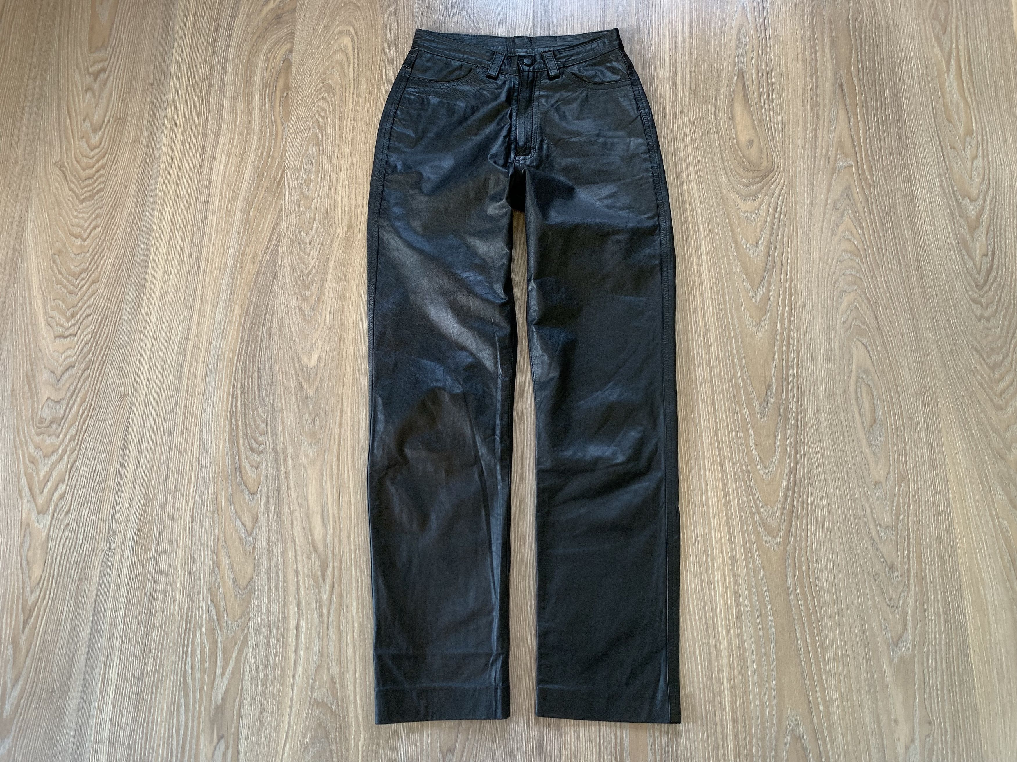 Leather Ecuapiel Unisex Vintage Classic Mens Black Leather Pants Size US 27 - 2 Thumbnail